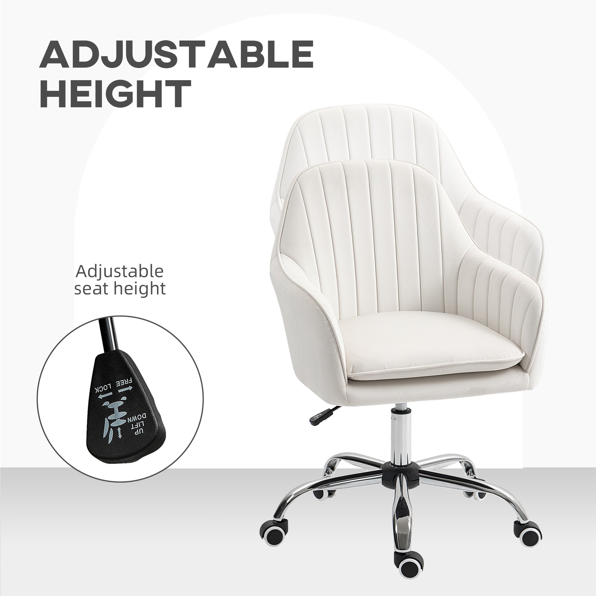 HOMCOM Velvet-Feel Office Chair with Adjustable Height and Wheels - Cream White