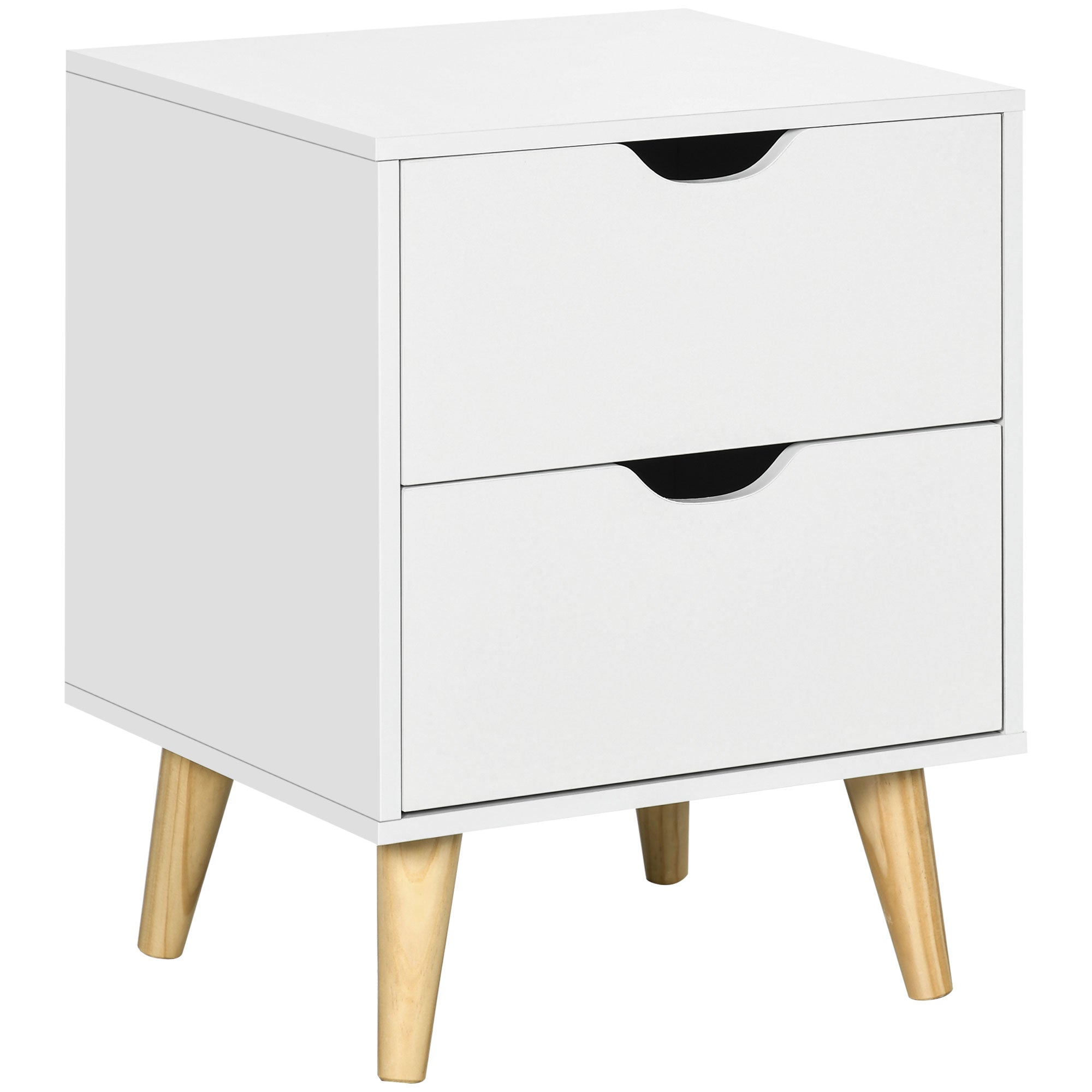 HOMCOM Bedside Table, Bedside Cabinet with 2 Drawers, Side End Table with Pine Wood Legs for Bedroom Living Room, White - North Peak Garden Furniture