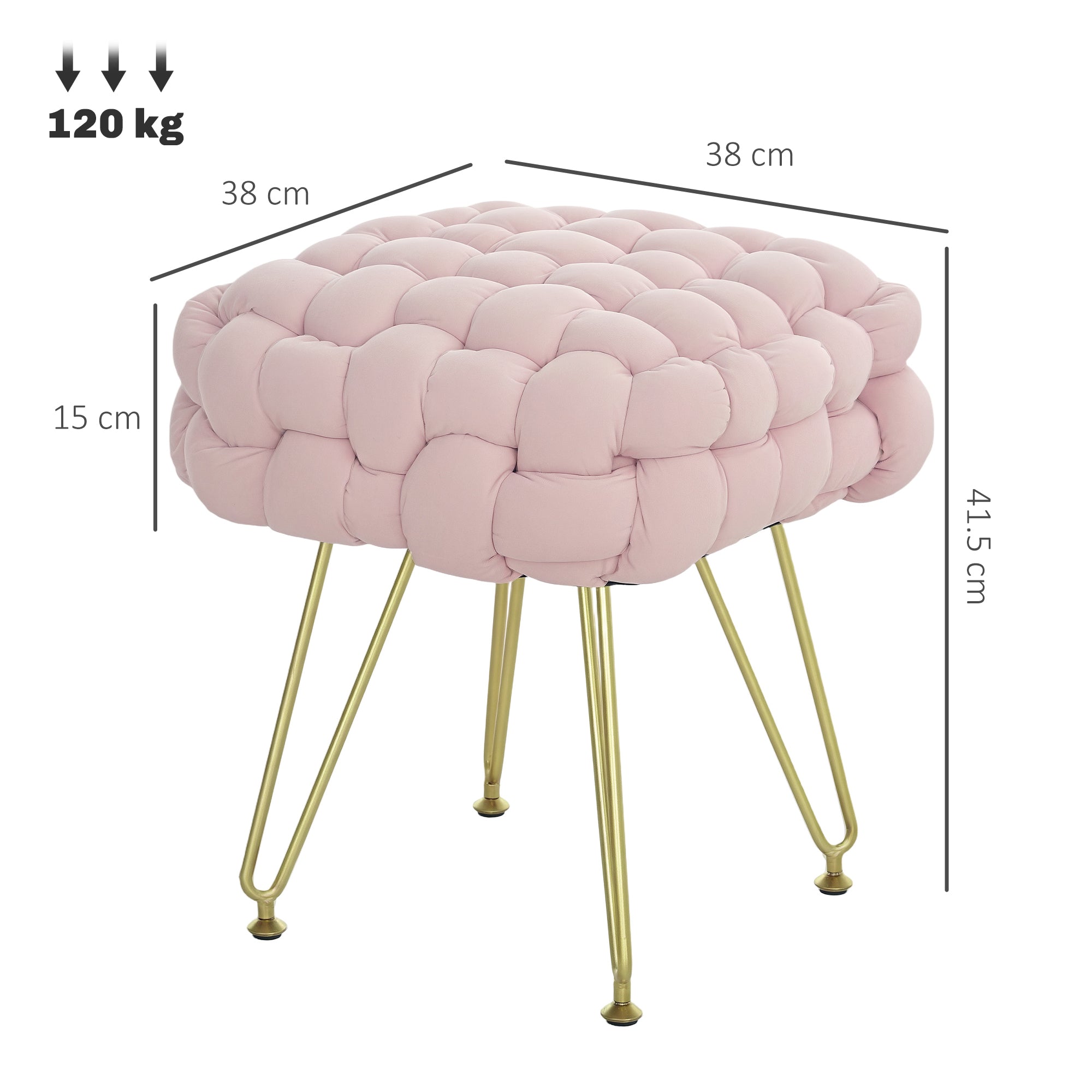 HOMCOM Velvet-Feel Bold Woven Footstool - Pink - North Peak Garden Furniture