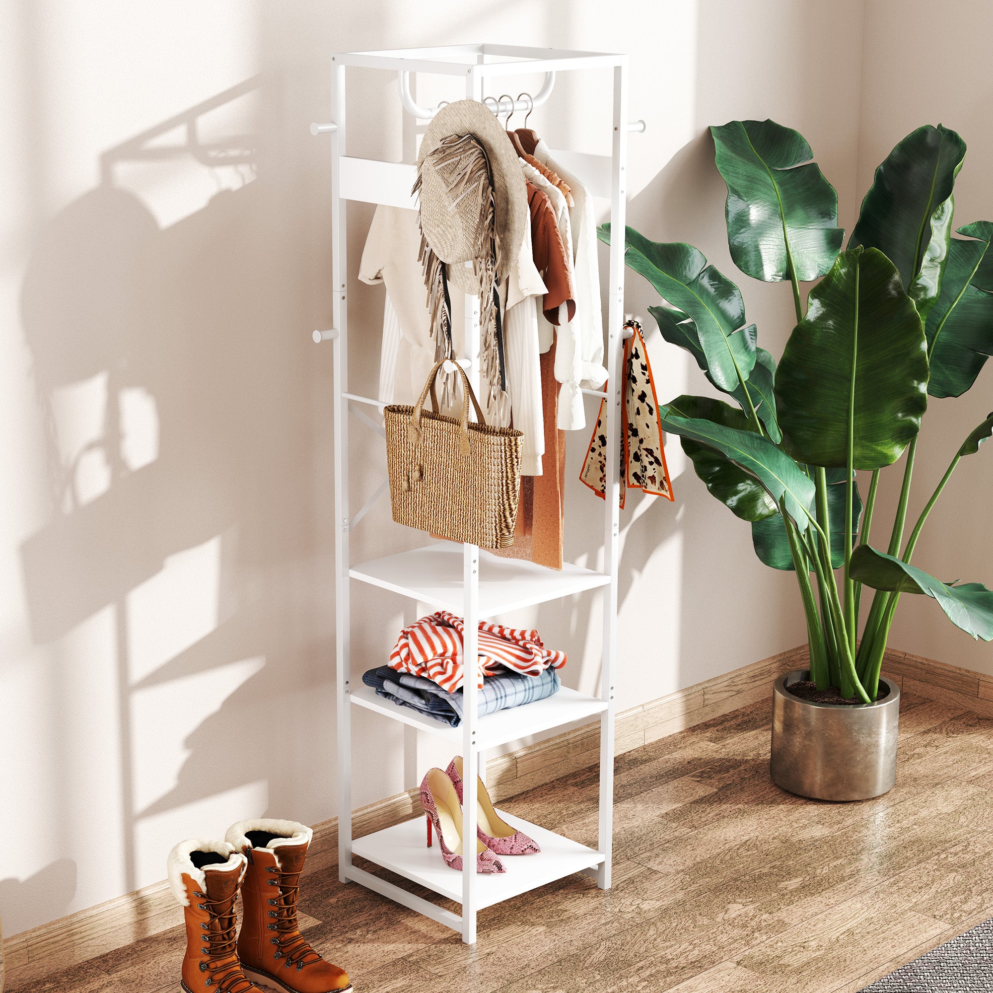 HOMCOM Multi-Storage Clothes Rack - White - North Peak Garden Furniture