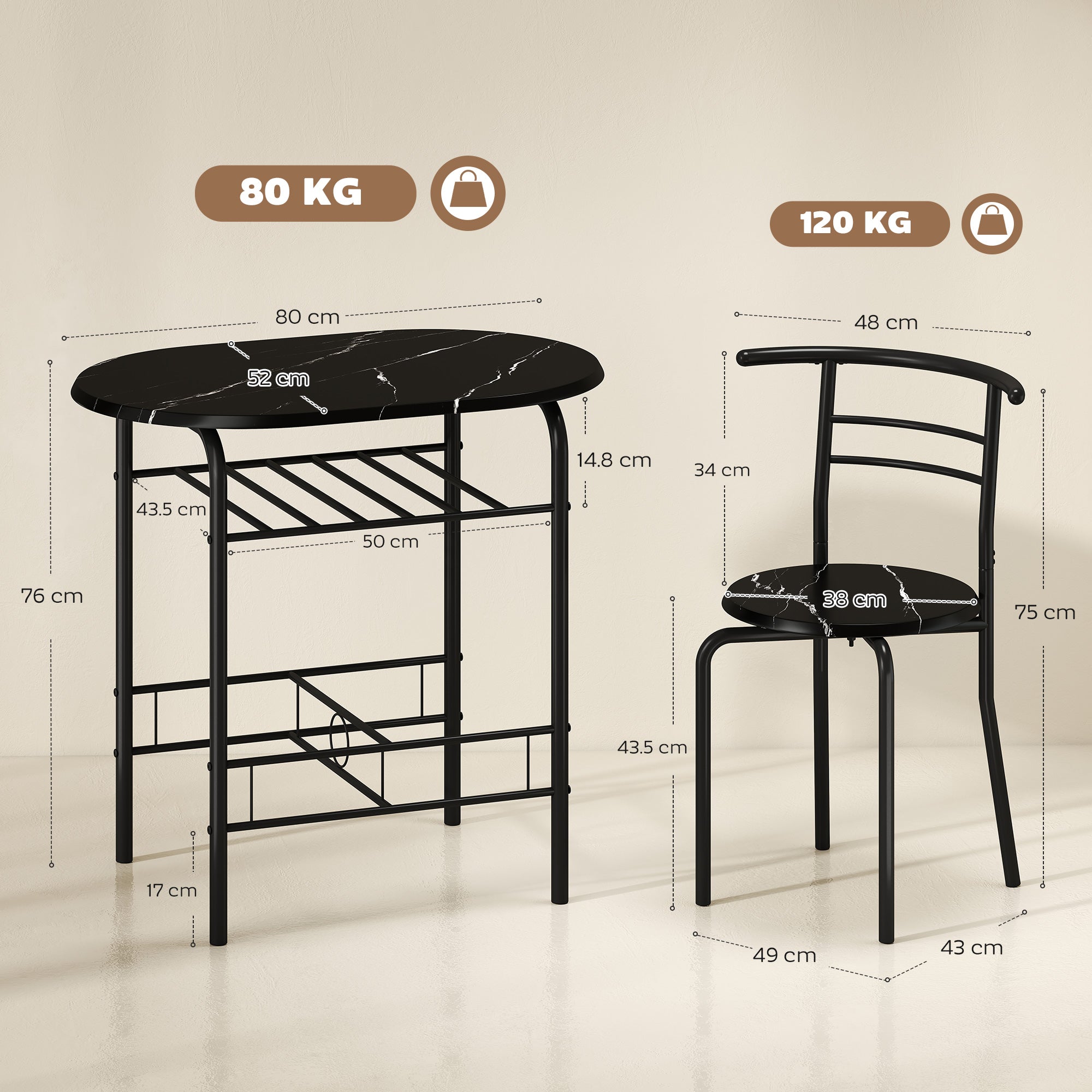 HOMCOM Three-Piece Compact Dining Set - Black