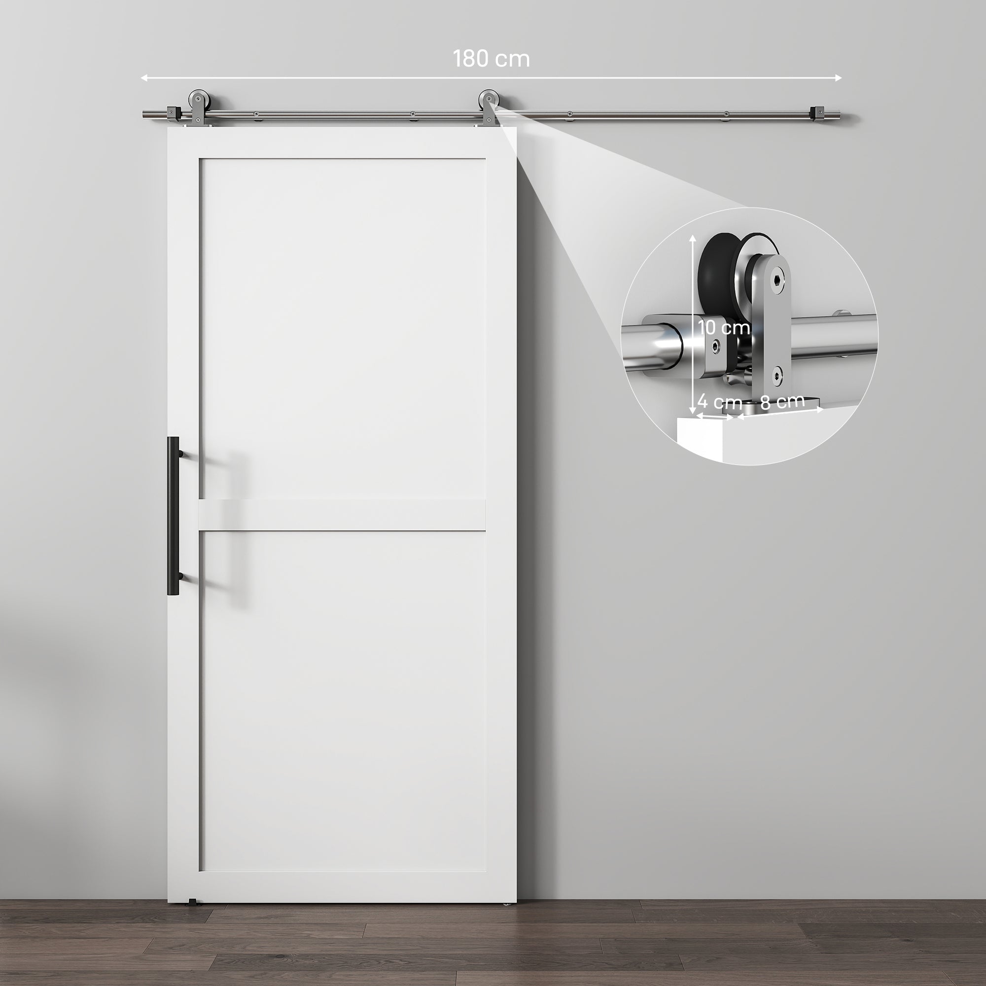 HOMCOM Sliding Door Hardware Kit Smooth Quiet 304 Stainless Steel for 180cm Track Sliver Tone
