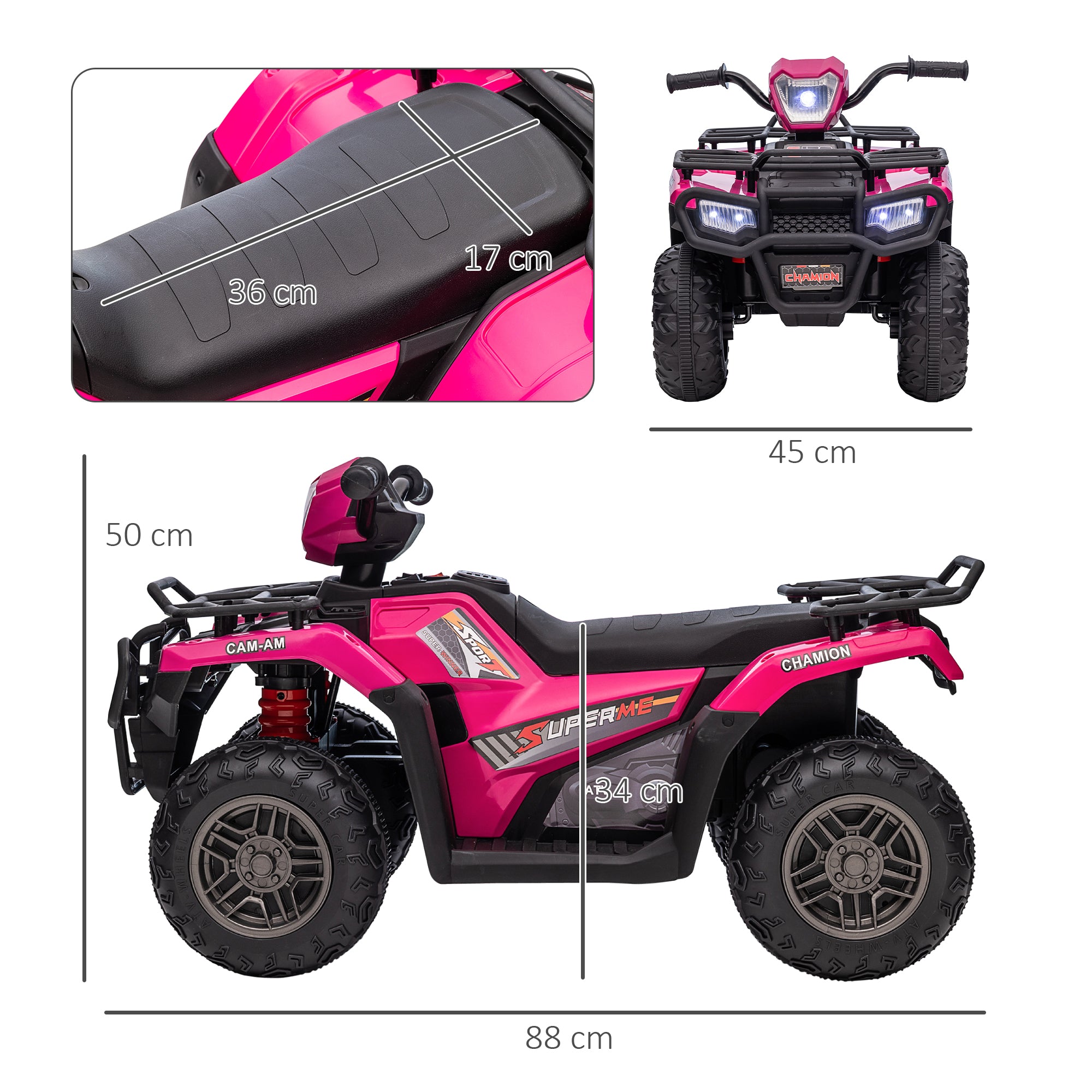 HOMCOM 12V Kids Quad Bike with Forward, Reverse Functions, Ride-On ATV w/ Music, LED, Headlights, for Ages 3-5 Years - Pink - North Peak Garden Furniture