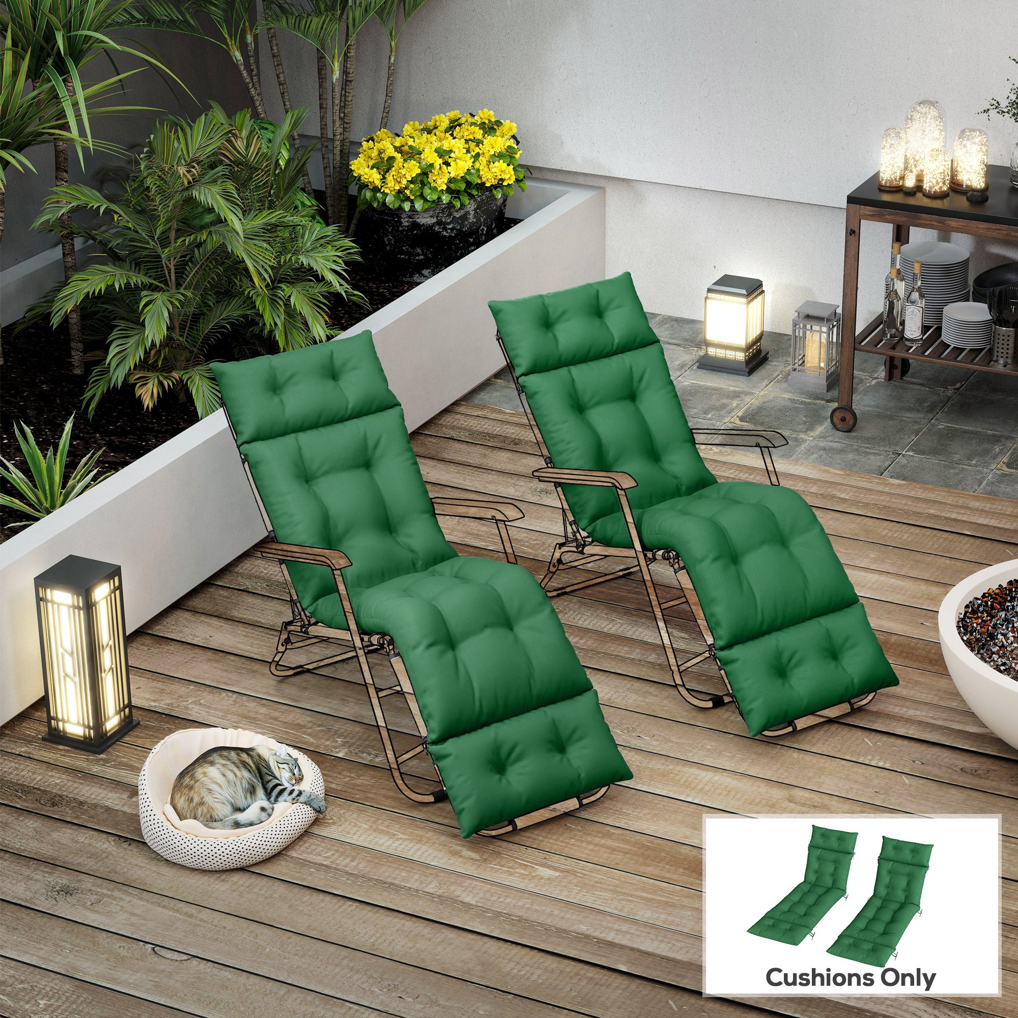 Outsunny Set of Two 190 x 56cm Sun Lounger Cushions - Green