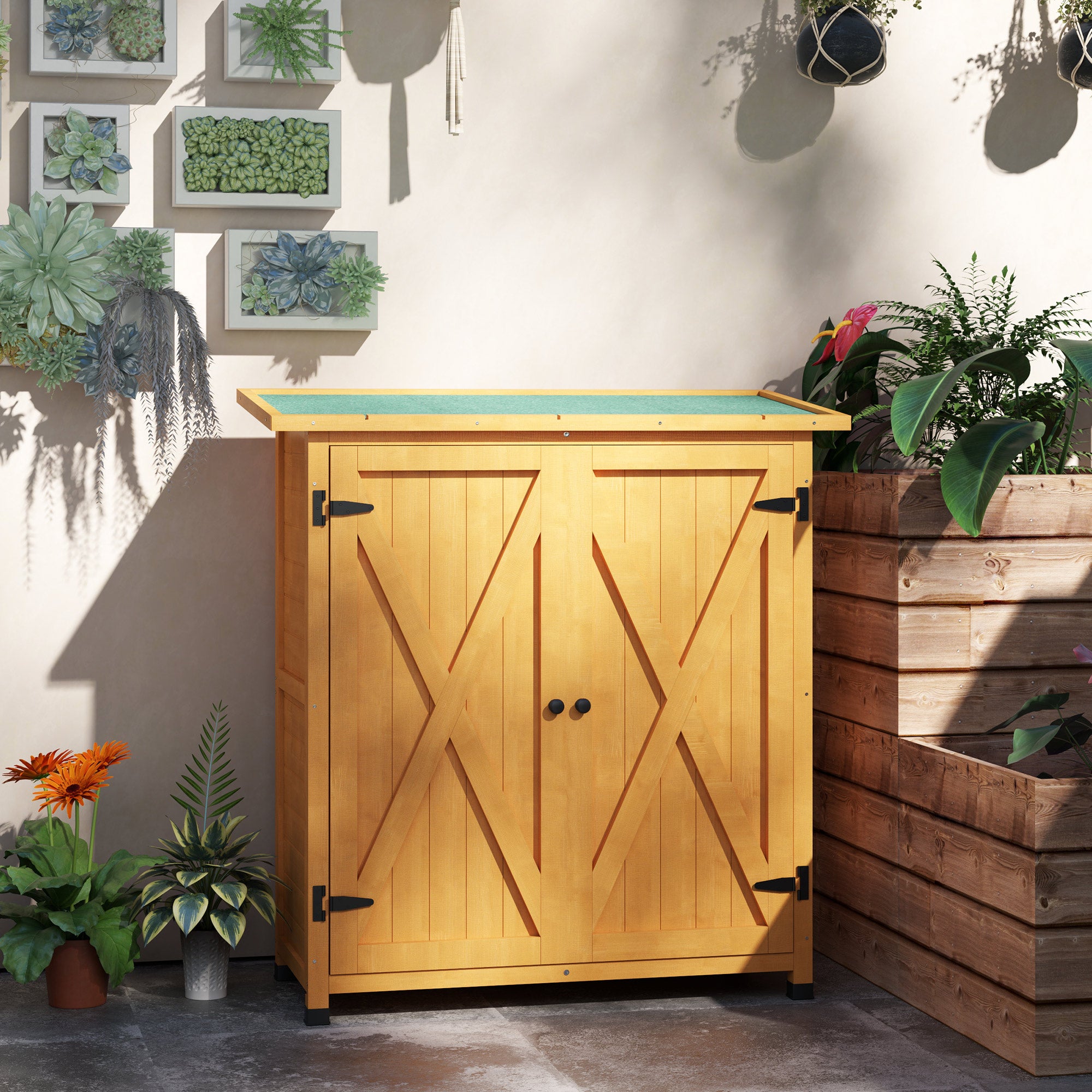 Outsunny 46.5 x 97cm Compact Wooden Storage Shed - Yellow - North Peak Garden Furniture