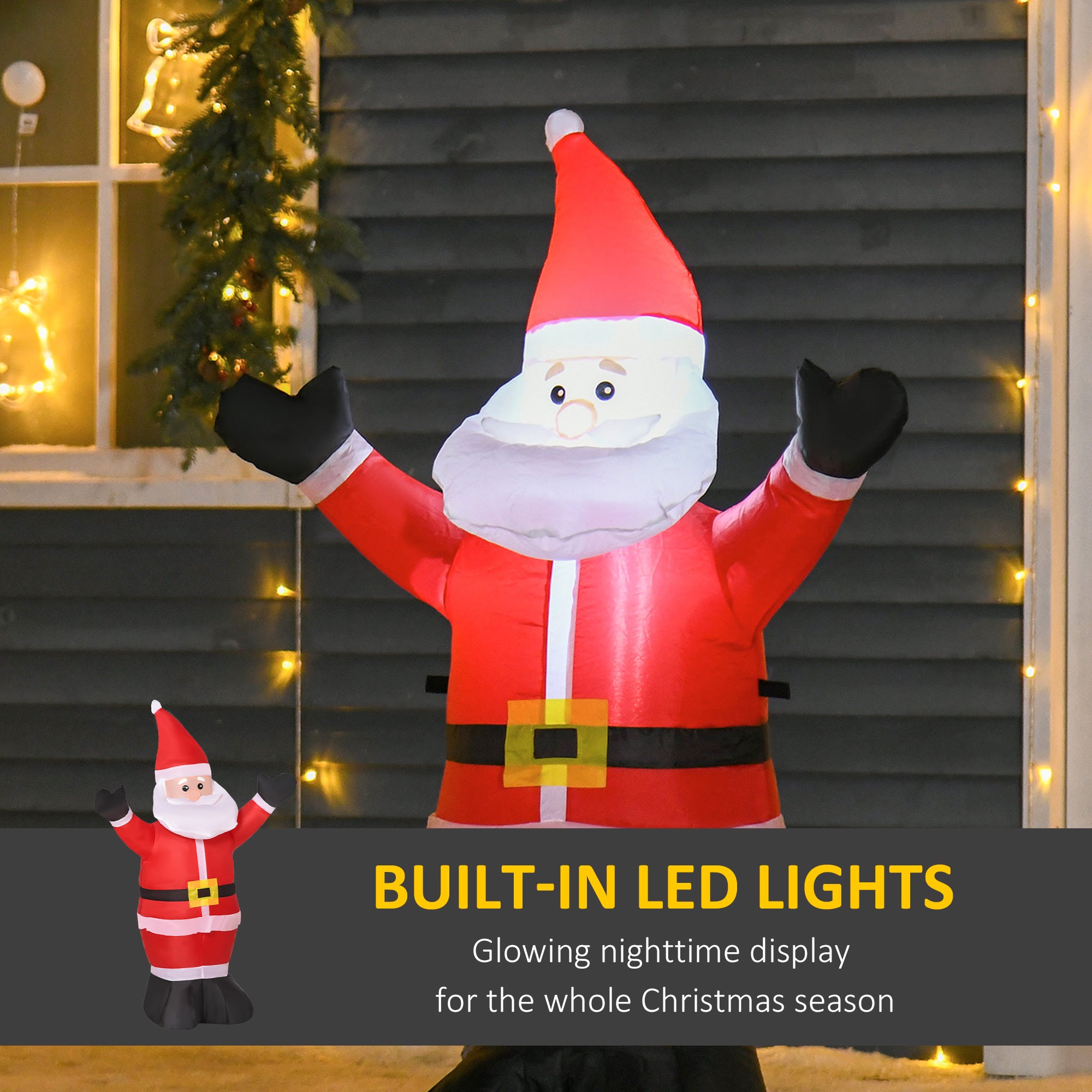 HOMCOM 4ft Inflatable Christmas Santa Claus Xmas Decoration 1 LED Holiday Air Blown Yard Outdoor Décor - North Peak Garden Furniture