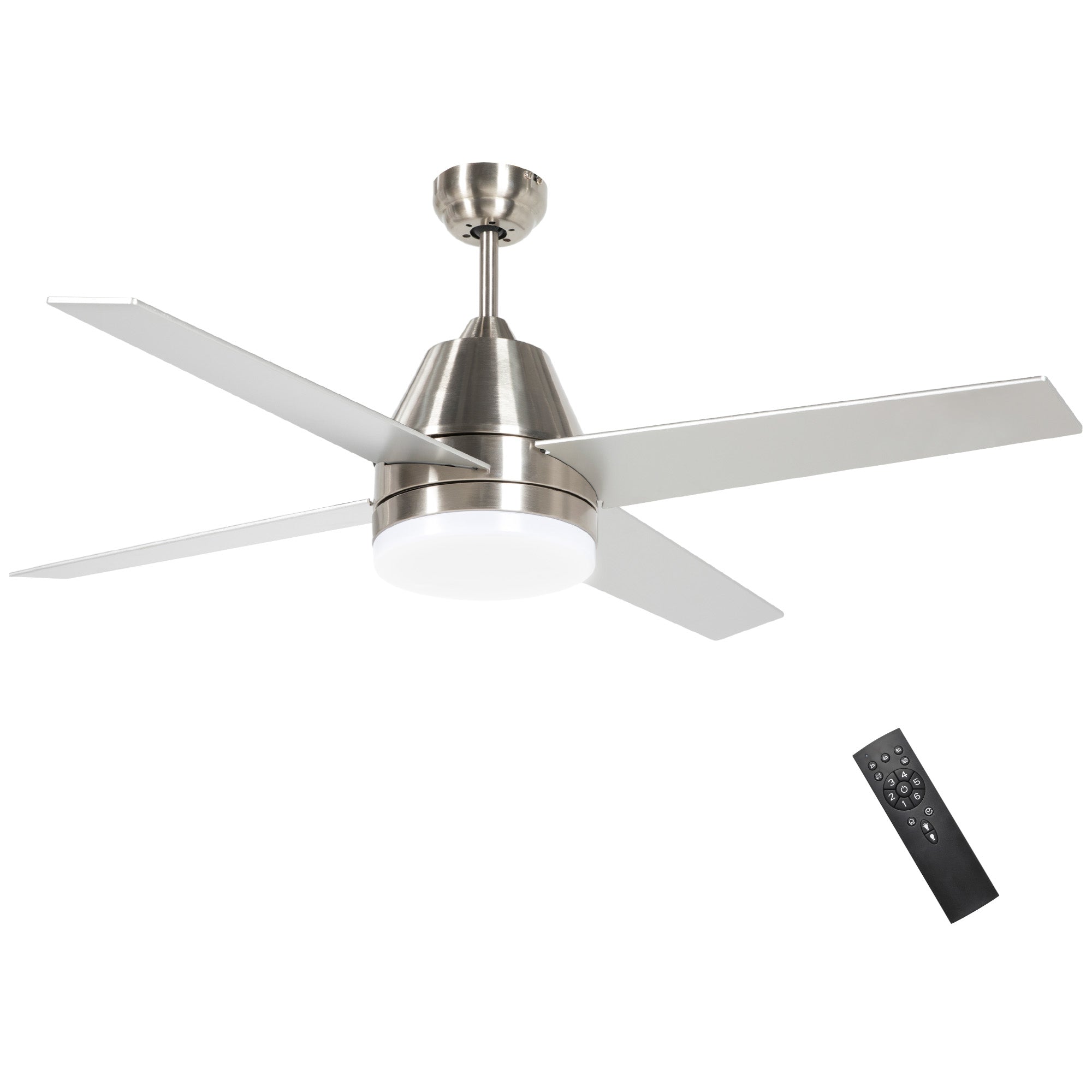 HOMCOM Ceiling Fan with LED Light, Flush Mount Ceiling Fan Lights with Reversible Blades, Remote, Silver and Black - North Peak Garden Furniture