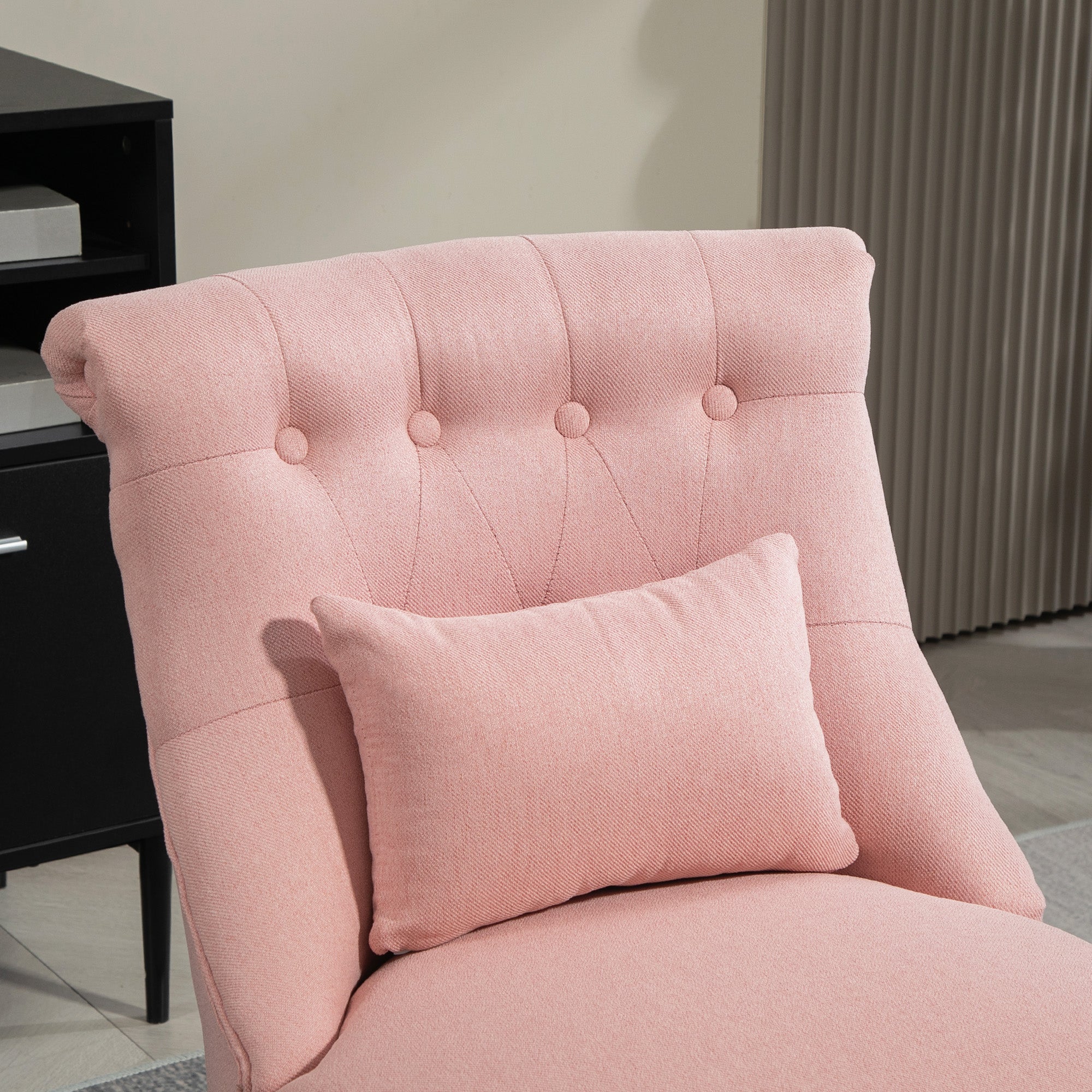 HOMCOM Fabric Single Sofa Dining Chair Tub Chair Upholstered W/ Pillow Solid Wood Leg Home Living Room Furniture Pink - North Peak Garden Furniture
