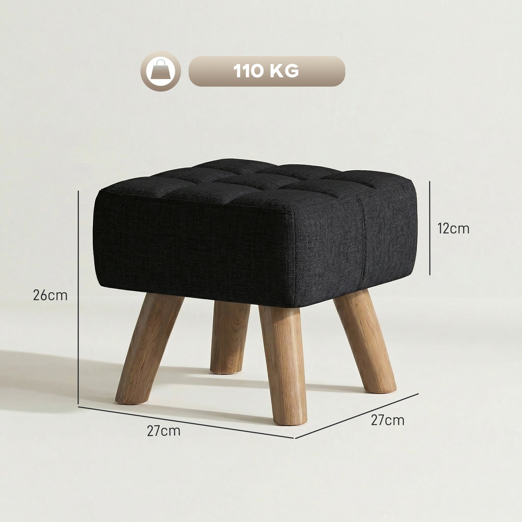 HOMCOM Linen-Look Square Padded Footstool - Black