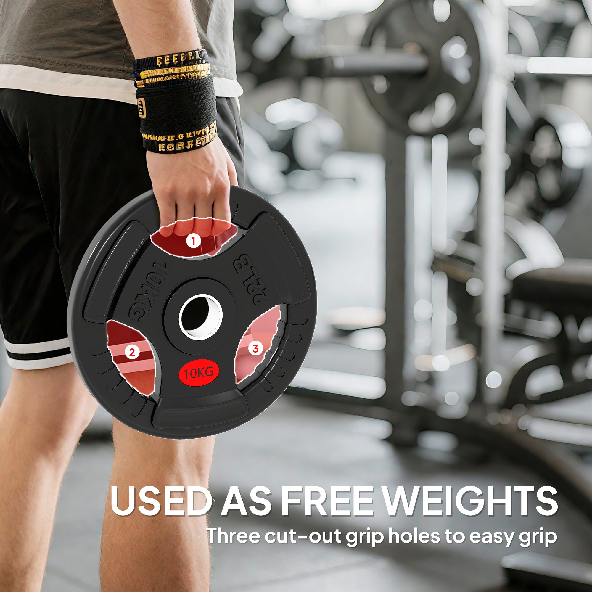 SPORTNOW Olympic Weight Plates, 2"/5cm Weight Disc Pair with Tri-Grips, 2 x 10kg Dumbbell Plates for Weightlifting and Strength Training Home Gym Fitness Workout, Black
