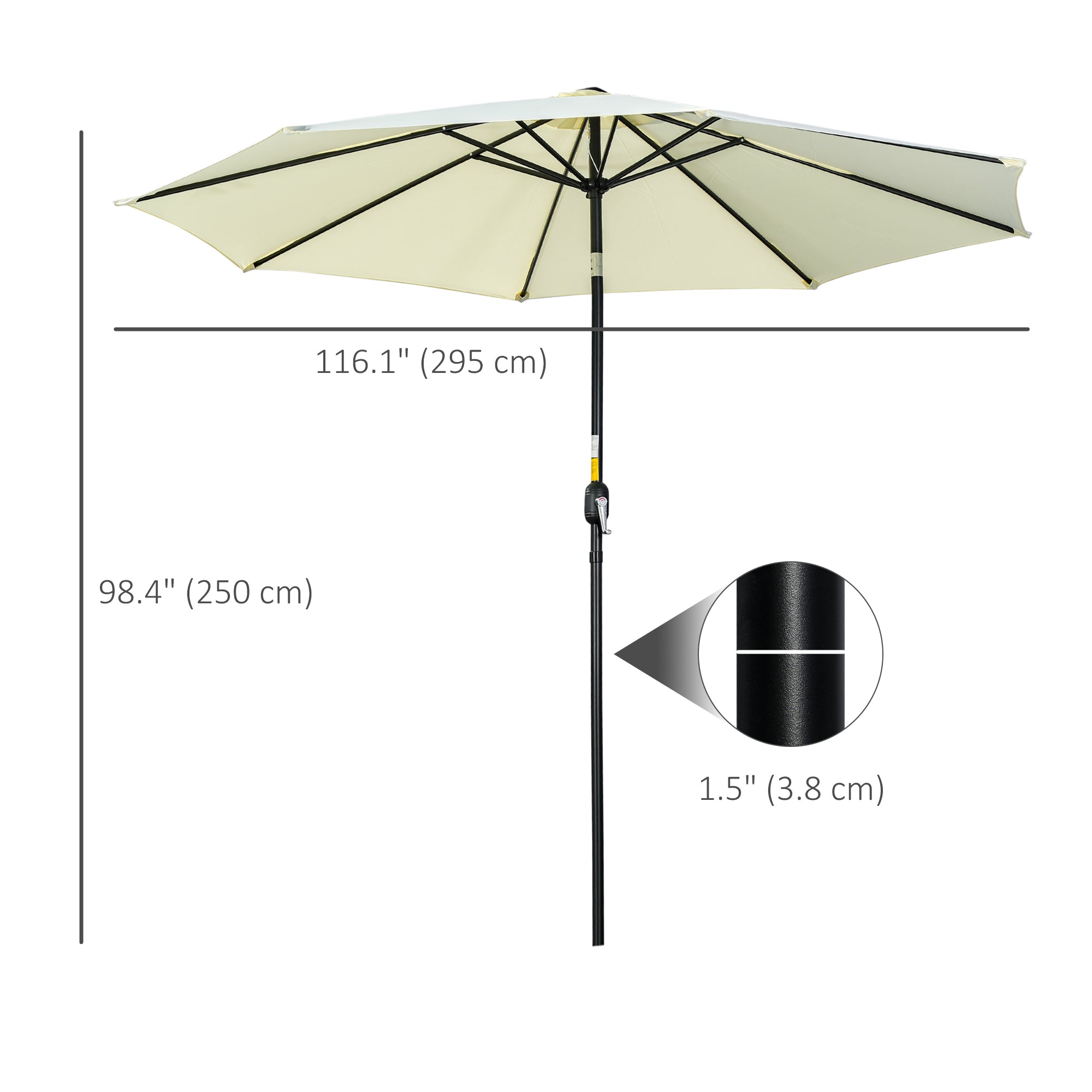 Outsunny 3(m) Tilting Parasol Garden Umbrellas, Outdoor Sun Shade with 8 Ribs, Tilt and Crank Handle for Balcony, Bench, Garden, Beige - North Peak Garden Furniture