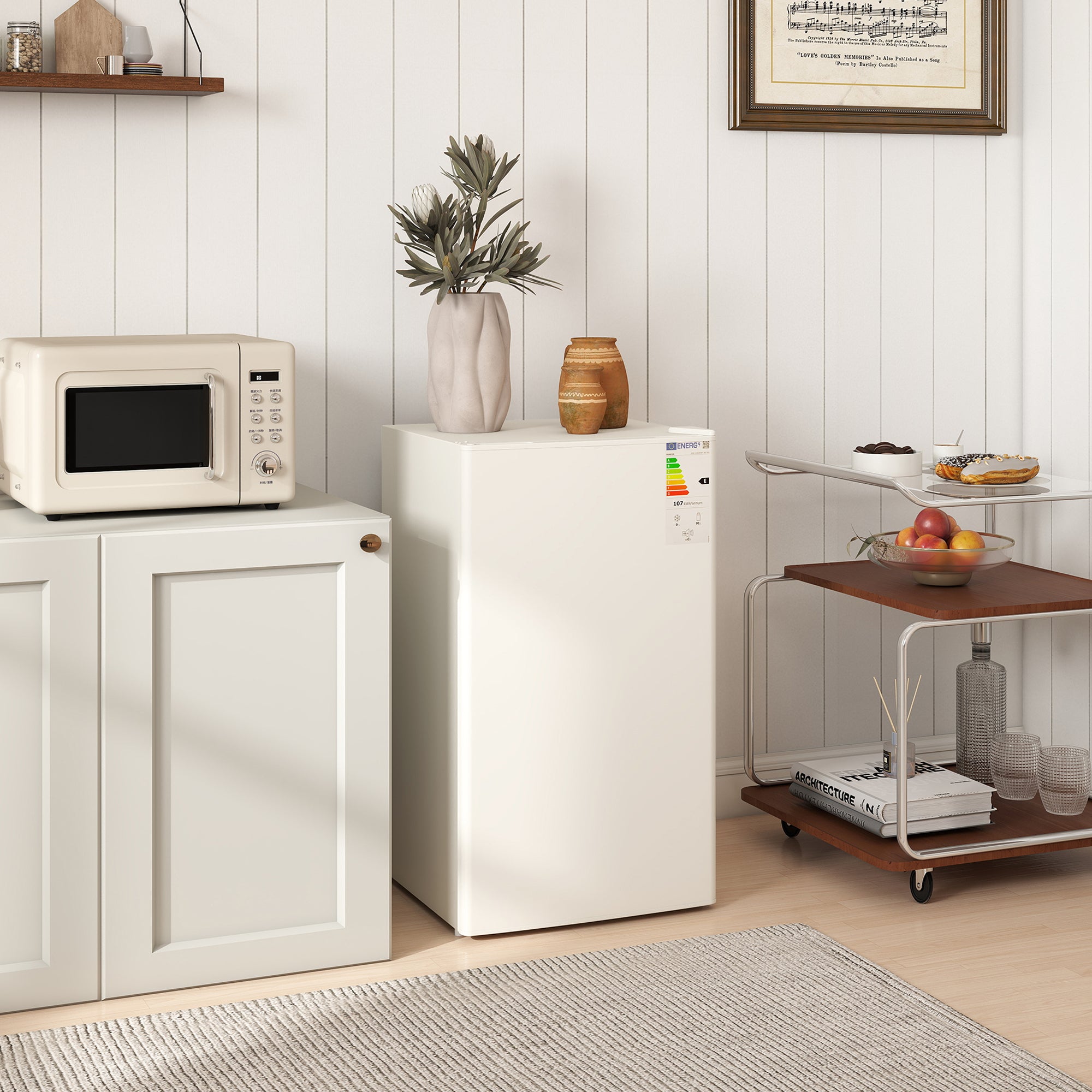 HOMCOM 91 Litre Freestanding Under Counter Fridge Freezer, Small Fridge with Chiller Box, Adjustable Thermostat, 47.5cm Wide, Beige