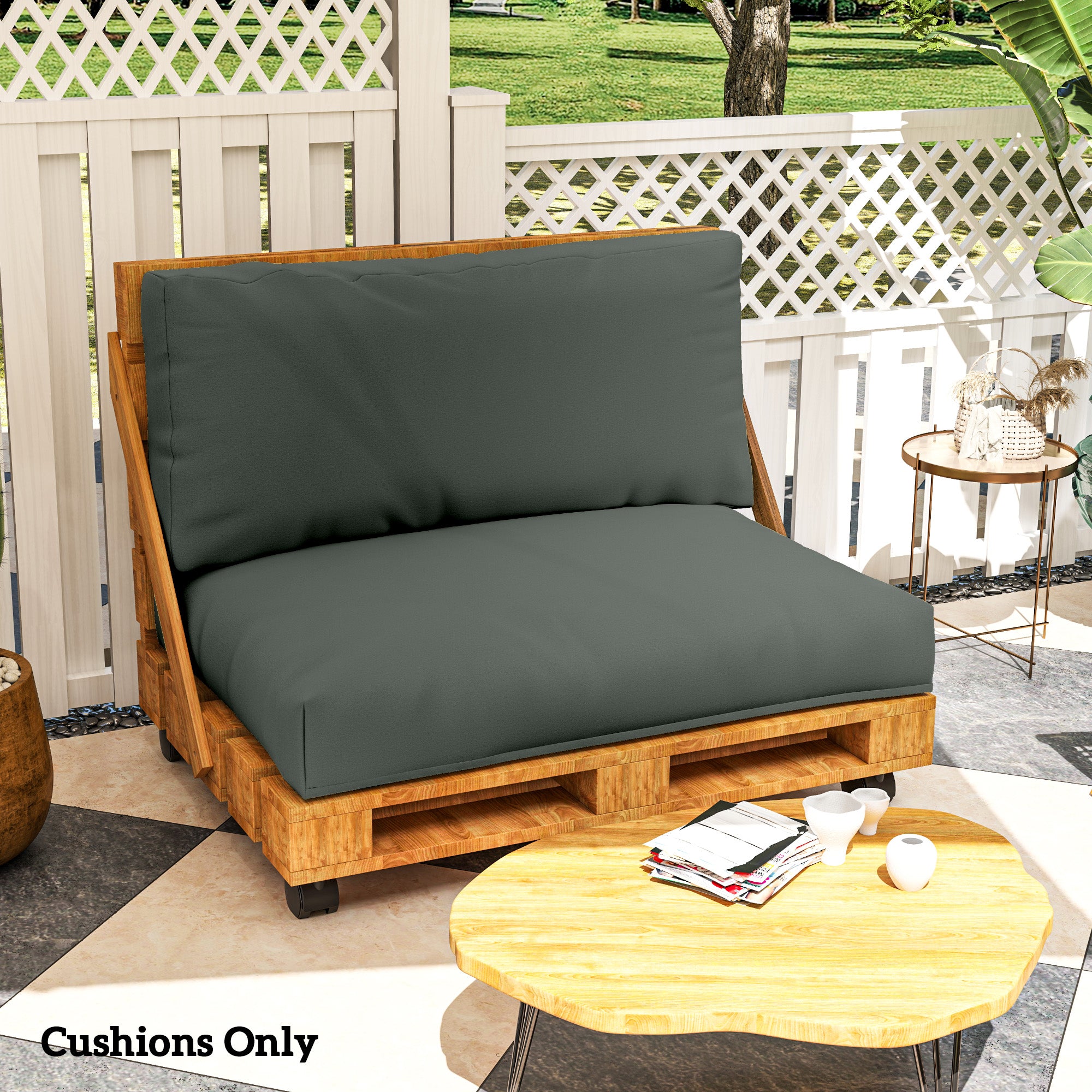 Outsunny 2 Seater Pallet Furniture Cushions Pallet Cushions, UPF20+ 220gsm Fabric, 20 cm Thick Outdoor Seat Pads, Charcoal Grey - North Peak Garden Furniture