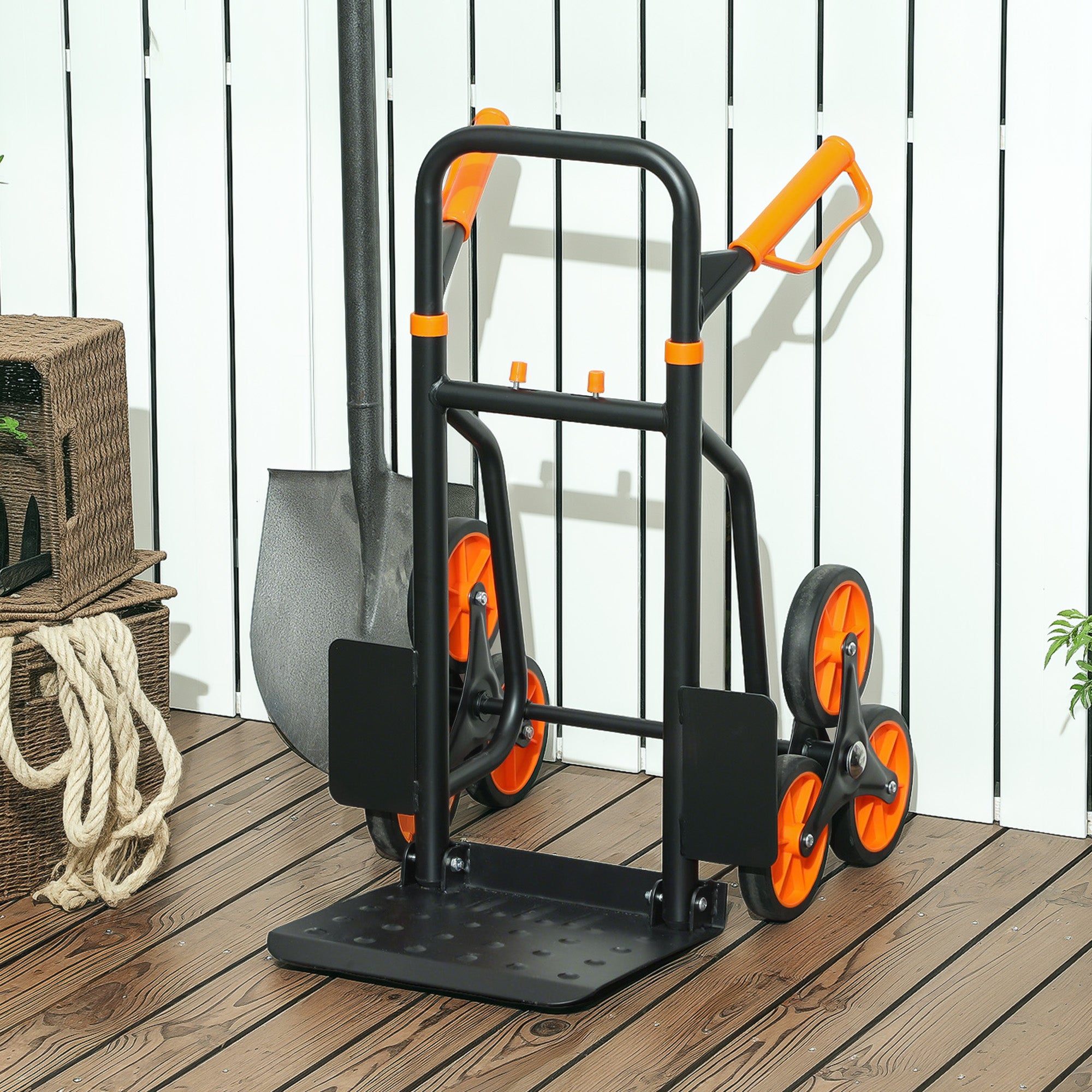 DURHAND Steel Climbing Stairs Trolley Hand Trucks 6-Wheels Foldable Load Cart 120kg, Orange - North Peak Garden Furniture