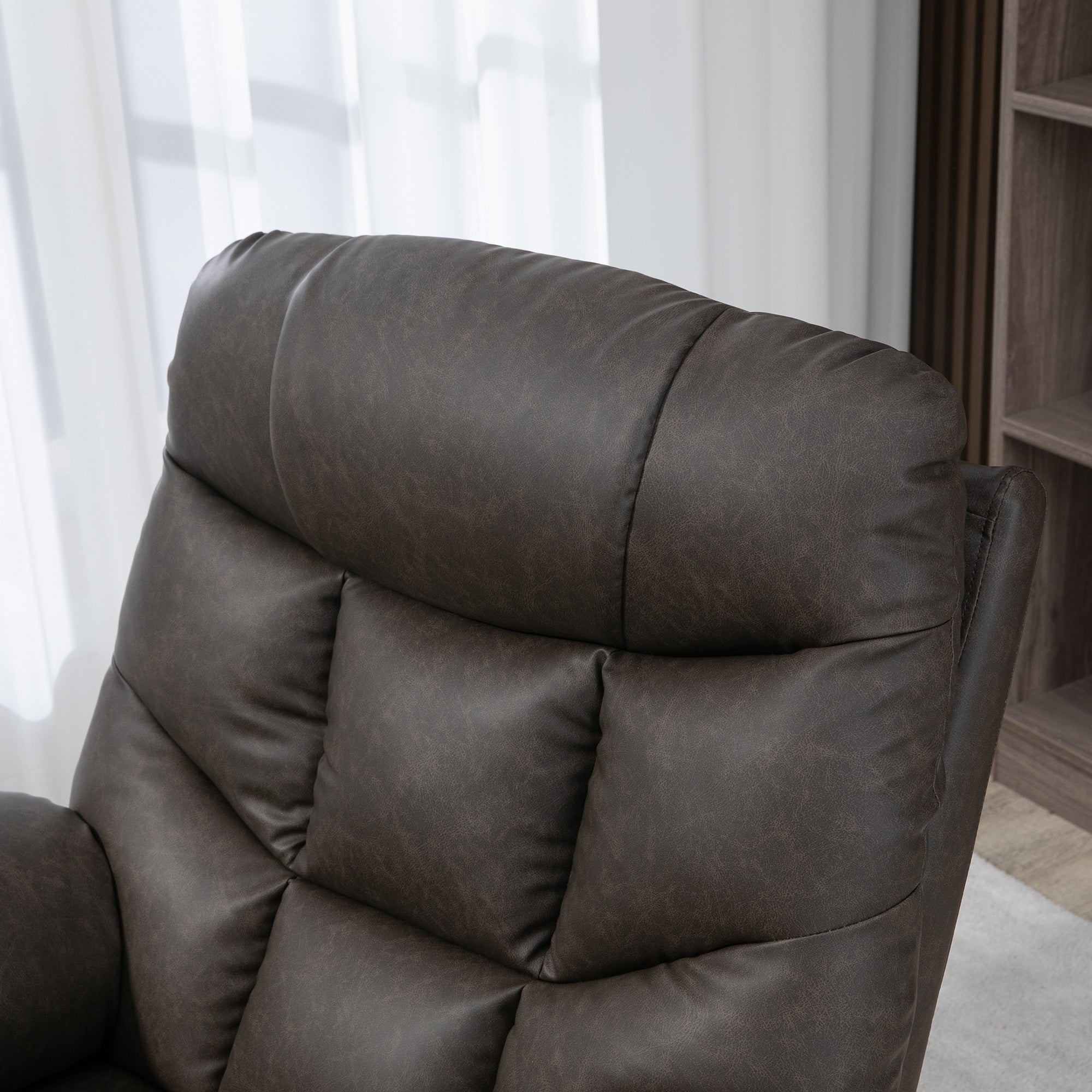 HOMCOM Manual Reclining Chair, Recliner Armchair with Faux Leather, Footrest, Cup Holders, 86x93x102cm, Brown - North Peak Garden Furniture