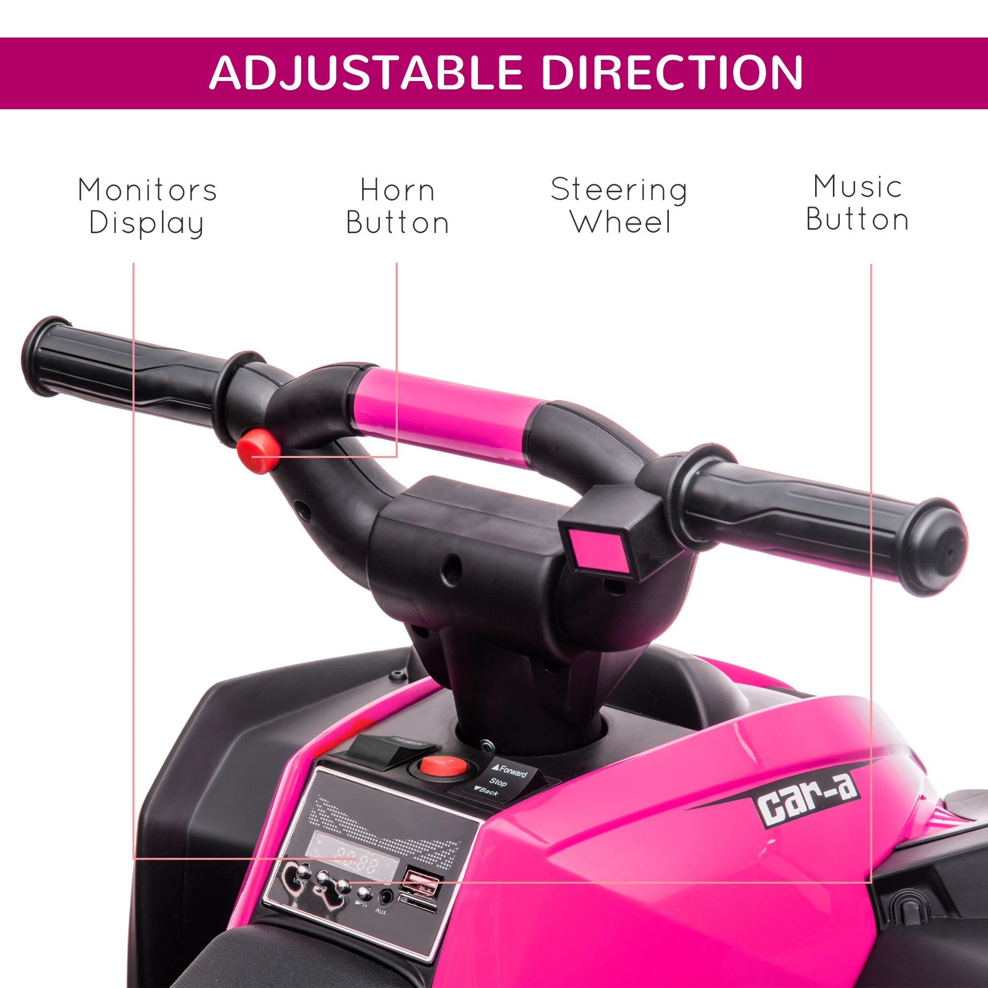 HOMCOM 12V Ride-On Quad Bike w/ Music, Horn, for Ages 3-5 Years - Pink - North Peak Garden Furniture