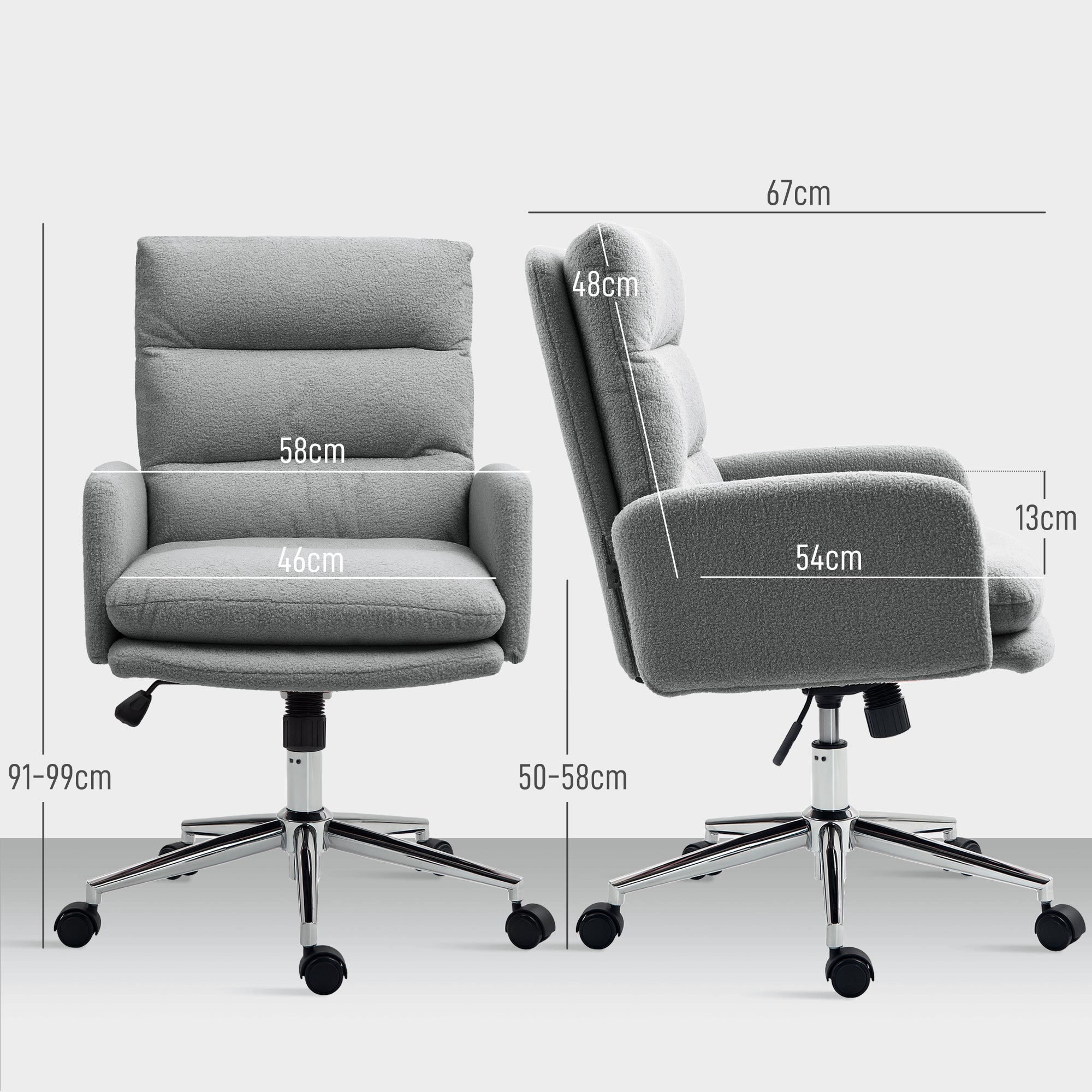 HOMCOM 91-99cm Sherpa Fleece Office Chair - Grey - North Peak Garden Furniture