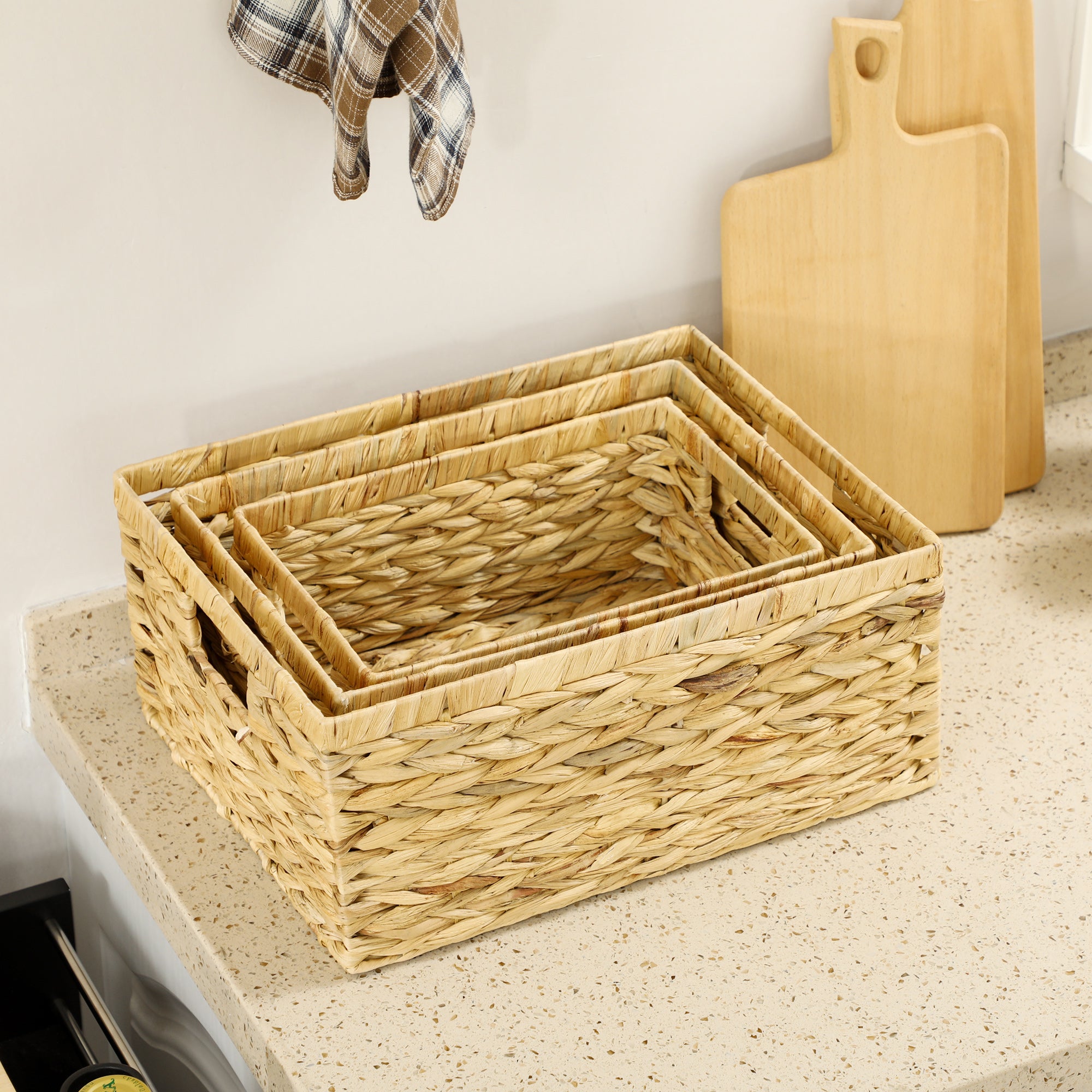 HOMCOM Set of Three Water Hyacinth Storage Baskets - North Peak Garden Furniture