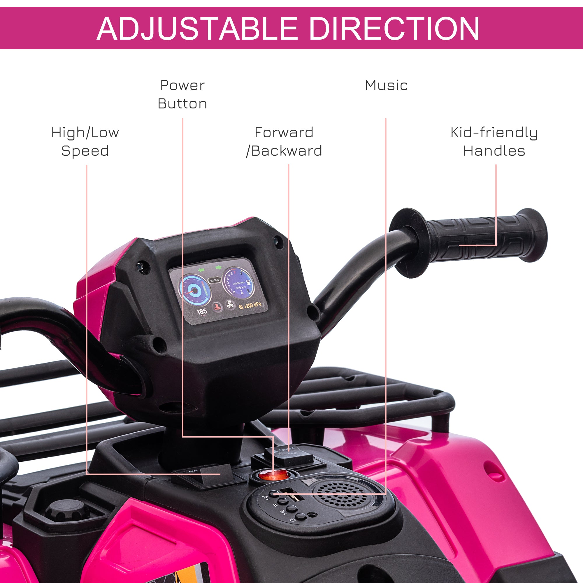 HOMCOM 12V Kids Quad Bike with Forward, Reverse Functions, Ride-On ATV w/ Music, LED, Headlights, for Ages 3-5 Years - Pink - North Peak Garden Furniture
