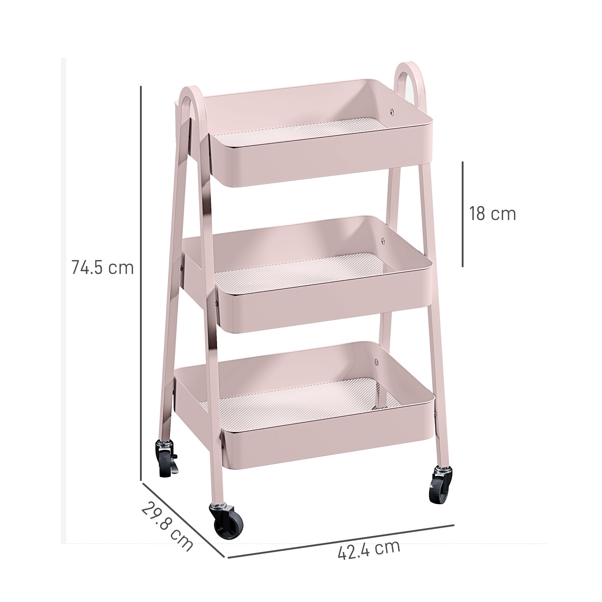HOMCOM Three-Tier Storage Trolley - Pink - North Peak Garden Furniture