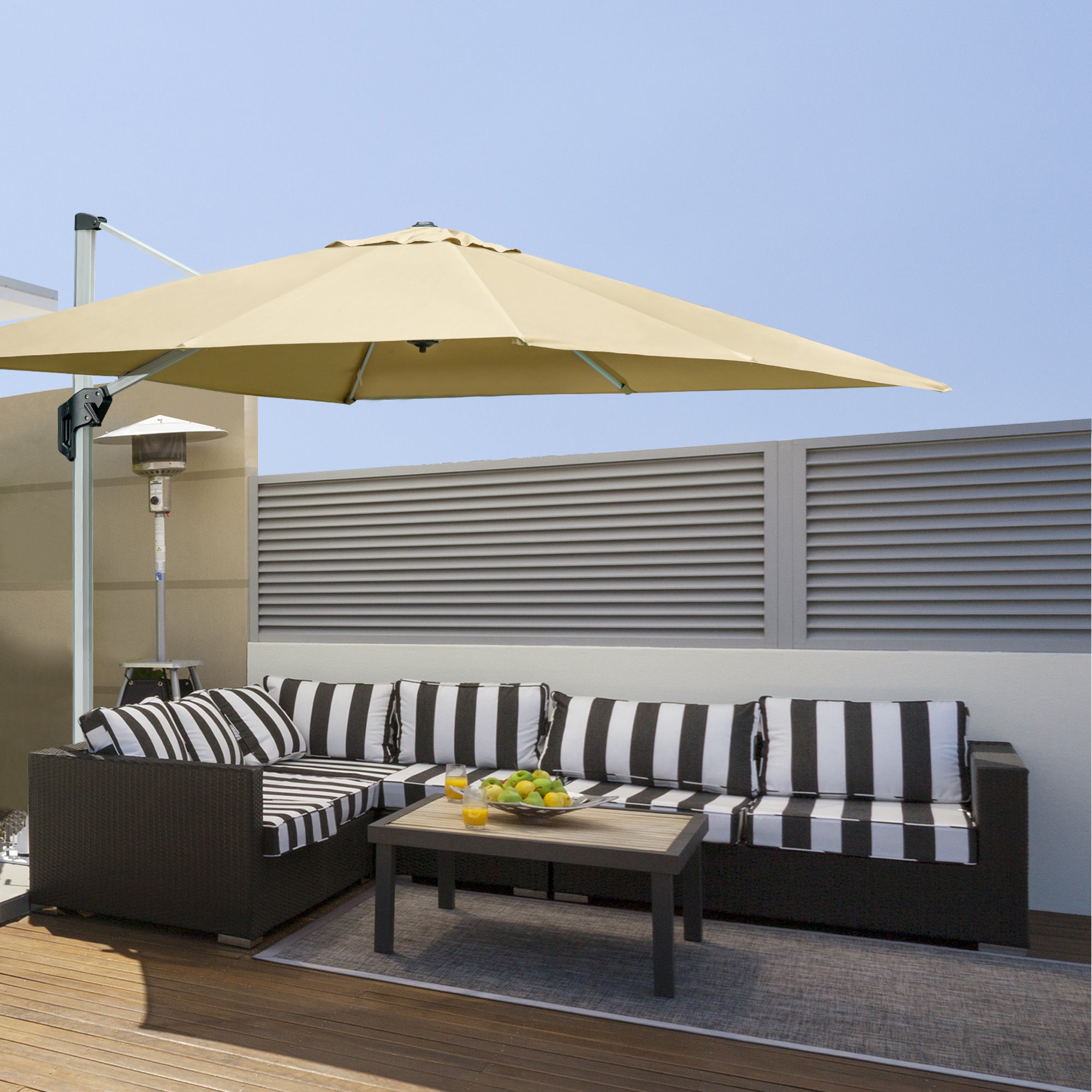 Outsunny 3 x 3(m) Outdoor Cantilever Roma Parasol 360° Rotating w/ Cross Base Khaki