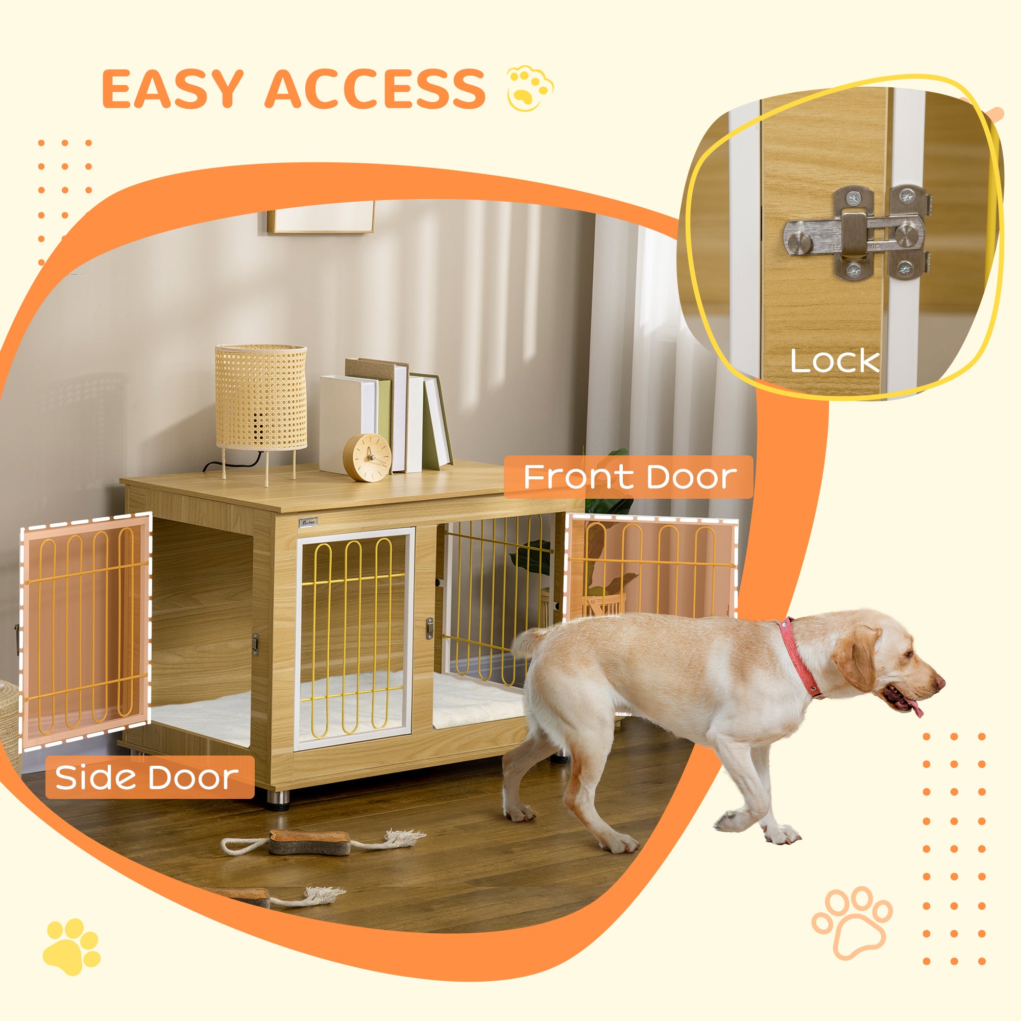 PawHut Dog Crate Furniture, Dog Cage End Table. with Soft Cushion, Double Door - Oak Tone - North Peak Garden Furniture