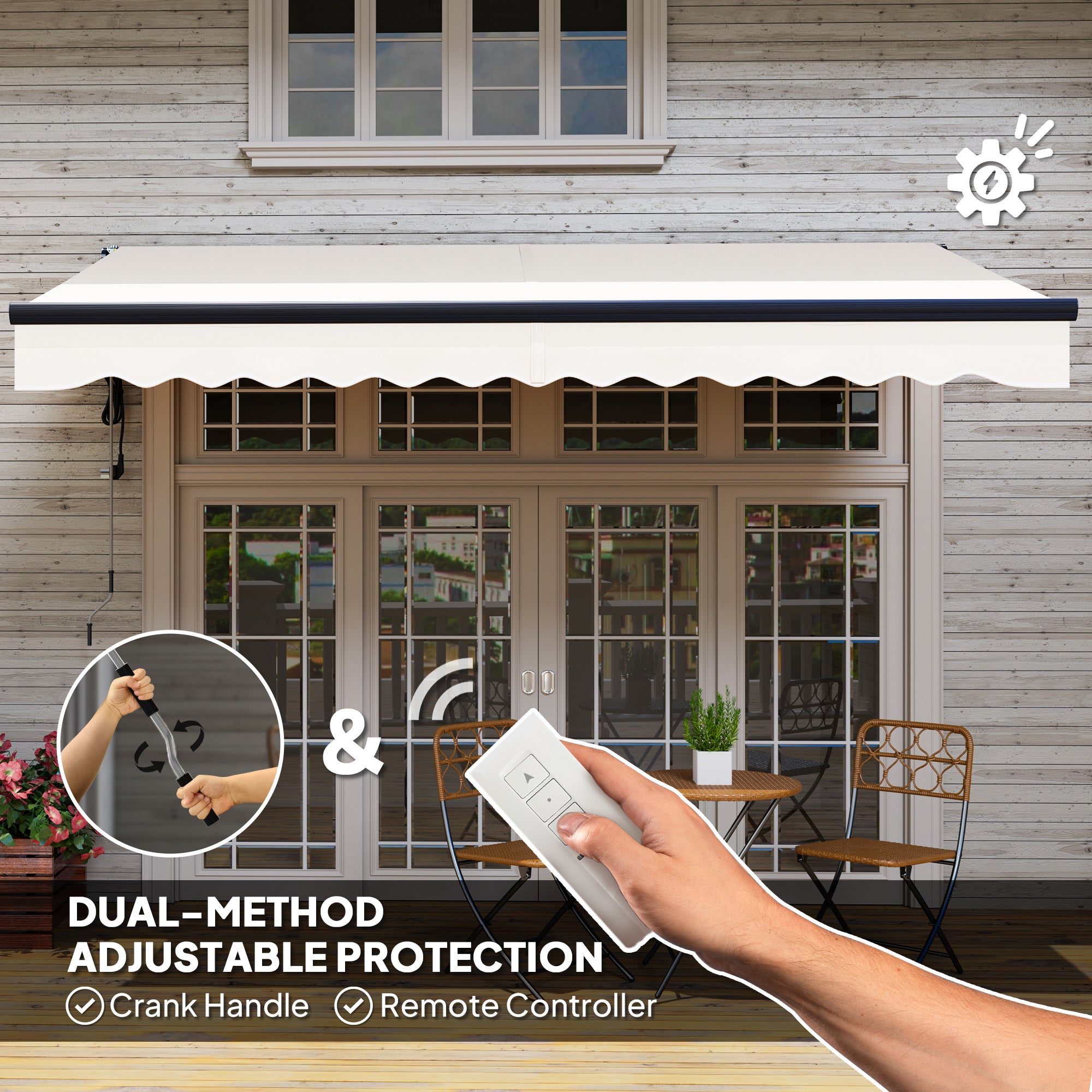Outsunny 3.5 x 3m Electric/Manual Awning, with Remote - Beige - North Peak Garden Furniture