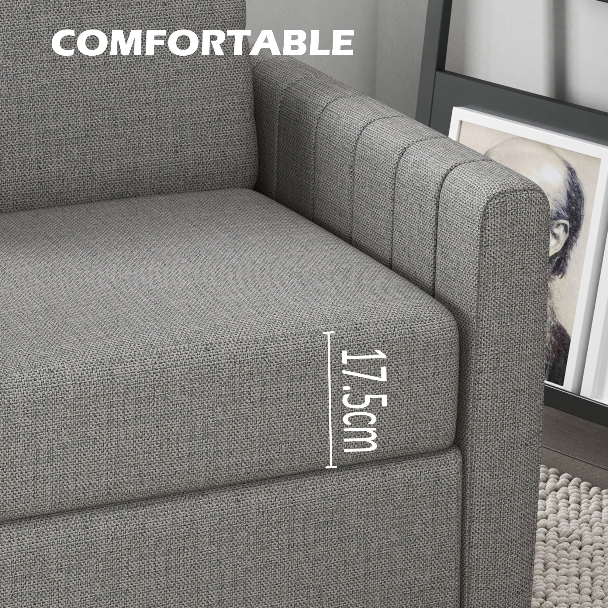 HOMCOM 2 Seater Sofa, Channel Tufted Modern Fabric Couch, Comfy Upholstered Small Sofa Loveseat with Spring Cushion, Back Pillow, for Living Room, Bedroom, Office, Light Grey - North Peak Garden Furniture