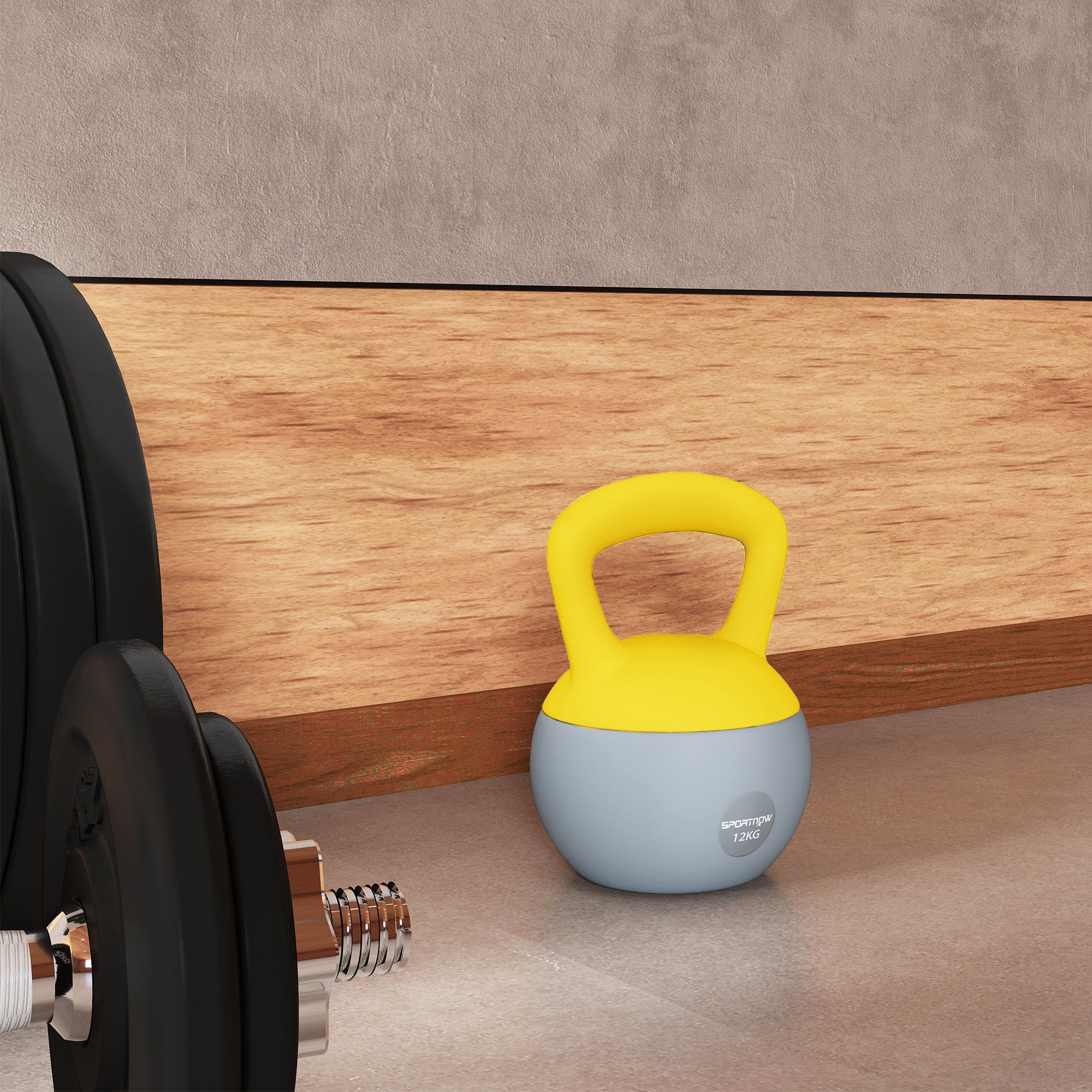 SPORTNOW 12KG Soft Kettlebell, Kettlebell with Non-Slip Handle for Home Gym, Weight Lifting, Strength Training, Yellow/Grey - North Peak Garden Furniture