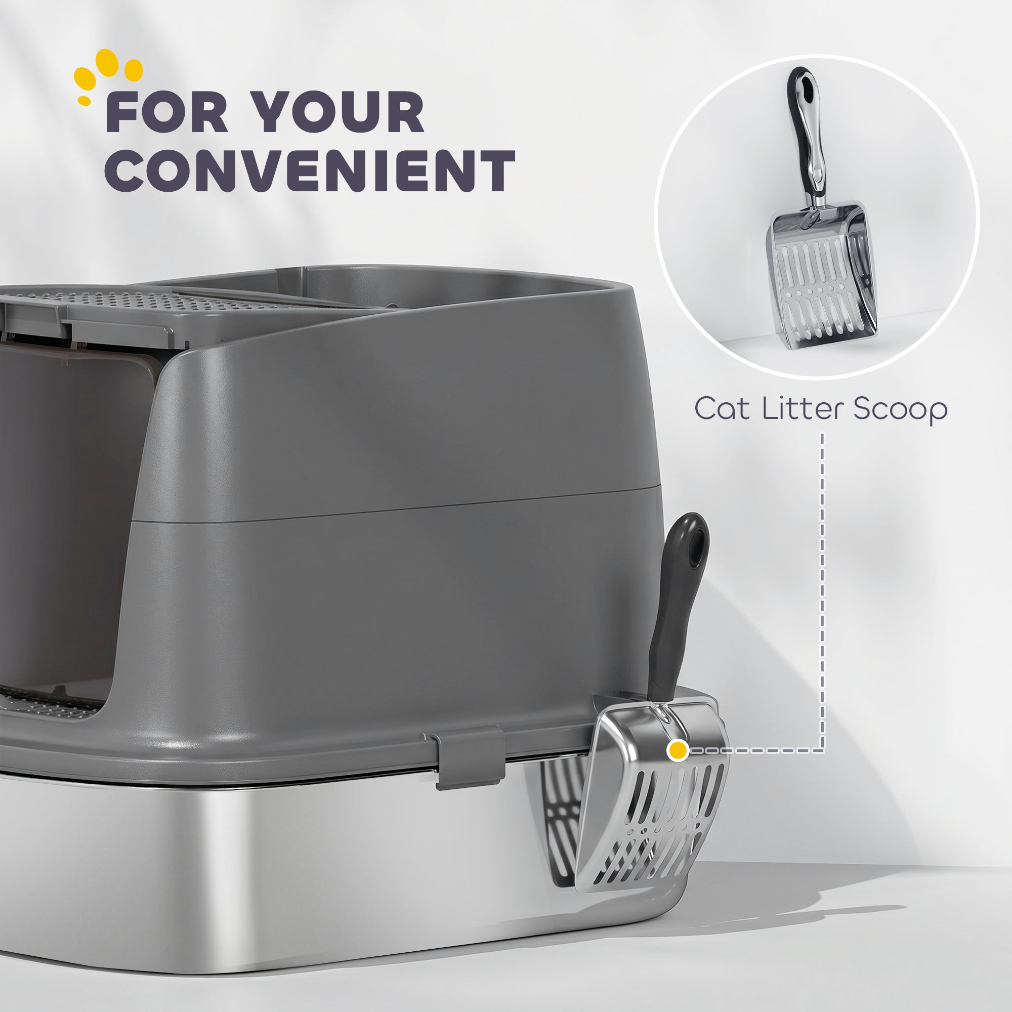 PawHut Large Stainless Steel Litter Box, Enclosed Metal Cat Litter Tray with Scoop, Deodoriser Bag, Front-Entry and Top-Exit