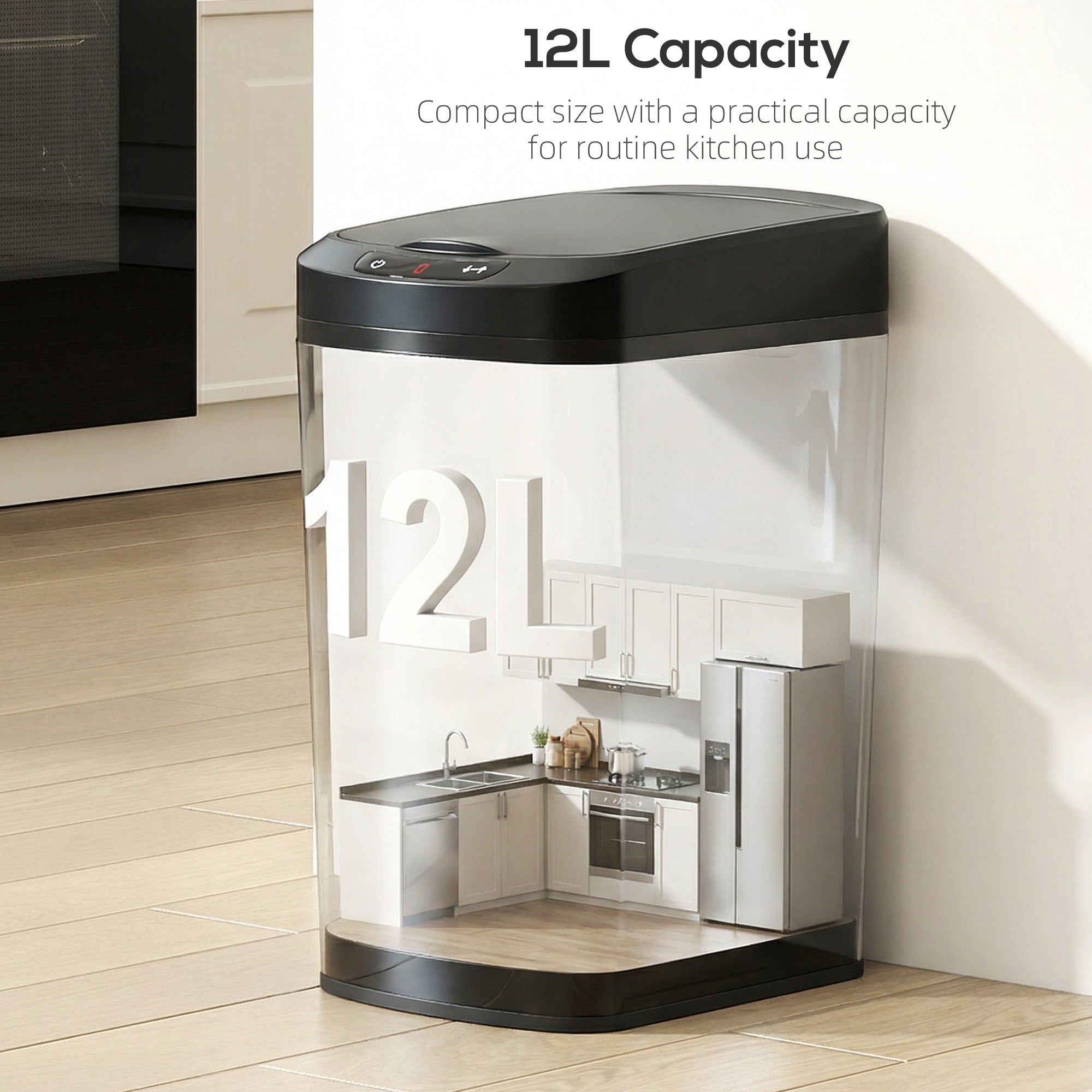 HOMCOM 12L Sensor Bin, Automatic Touchless Motion Sensor Kitchen Bin with Fingerprint Resistant Stainless Steel, Black