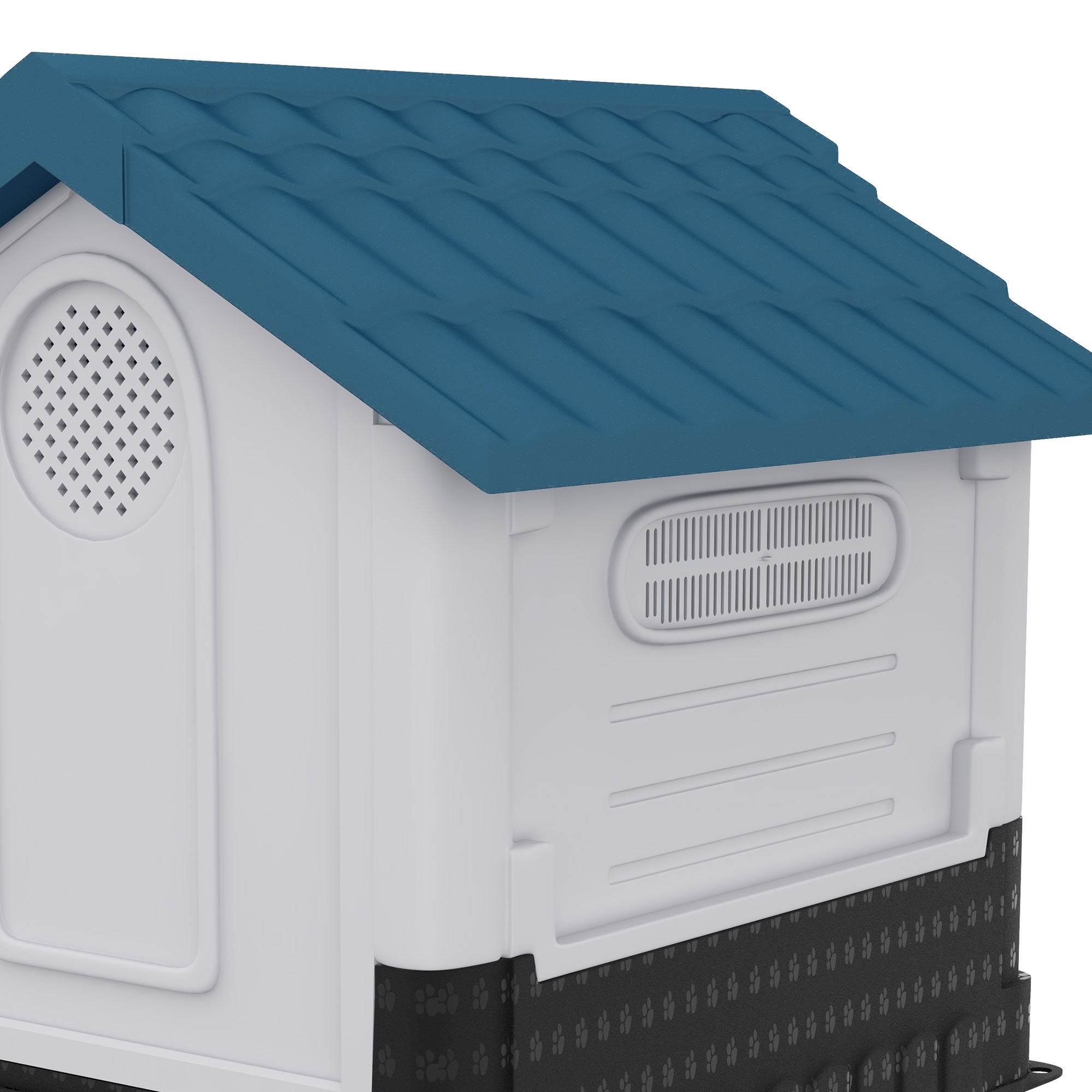PawHut Plastic Dog Kennel with Windows, for Garden Patio, Medium and Large Dogs, 101 x 88 x 99cm - Blue - North Peak Garden Furniture