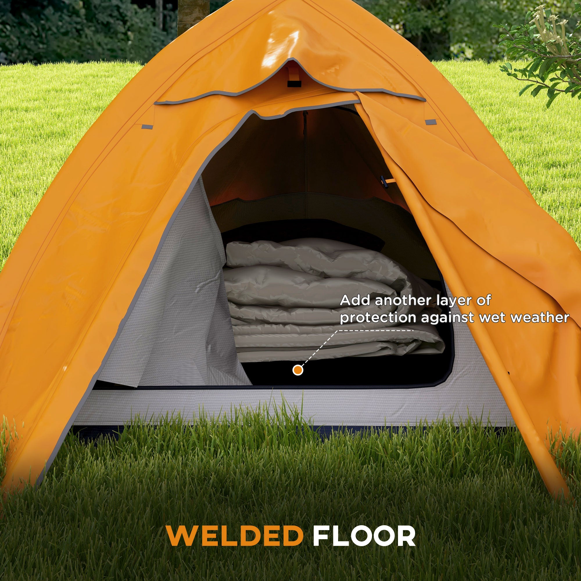 Outsunny Double Layer Camping Tent, 1-2 Man Backpacking Tent with Carry Bag, 2000mm Waterproof and Lightweight, Orange - North Peak Garden Furniture