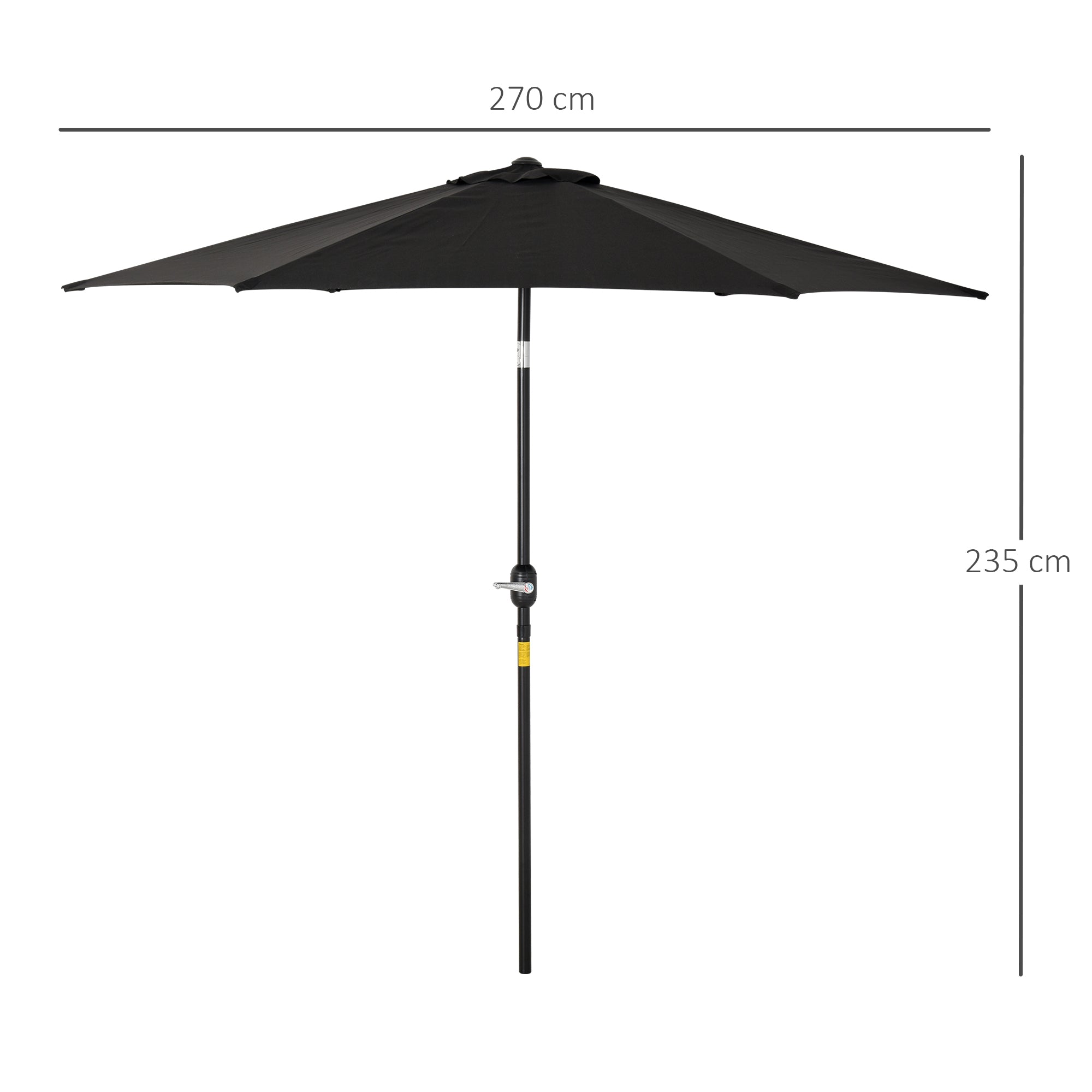 Outsunny 2.7M Garden Parasol Umbrella with Tilt and Crank, Outdoor Sun Parasol Sunshade Shelter with Aluminium Frame, Black