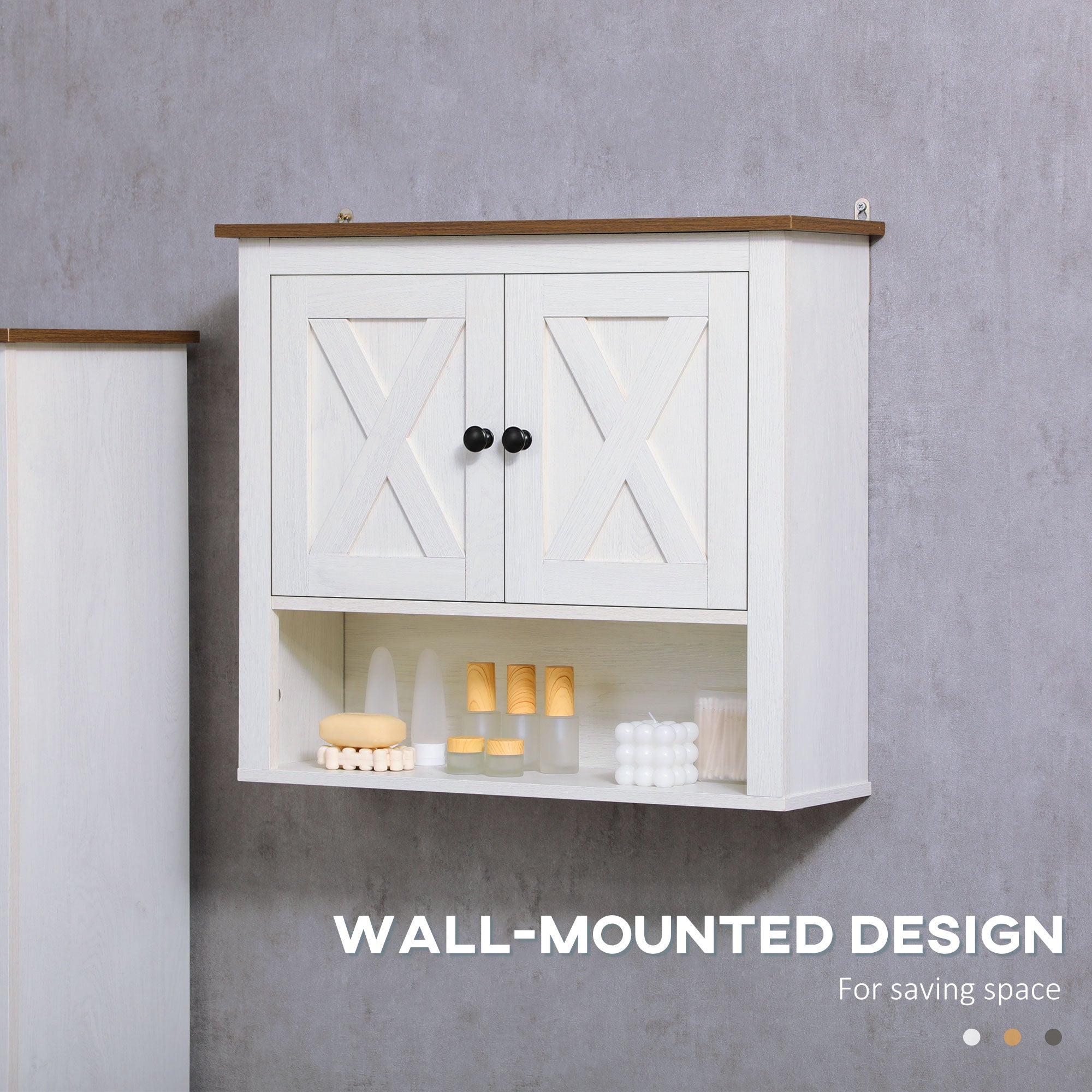 kleankin On-Wall Farmhouse Bathroom Storage Cabinet - White - North Peak Garden Furniture