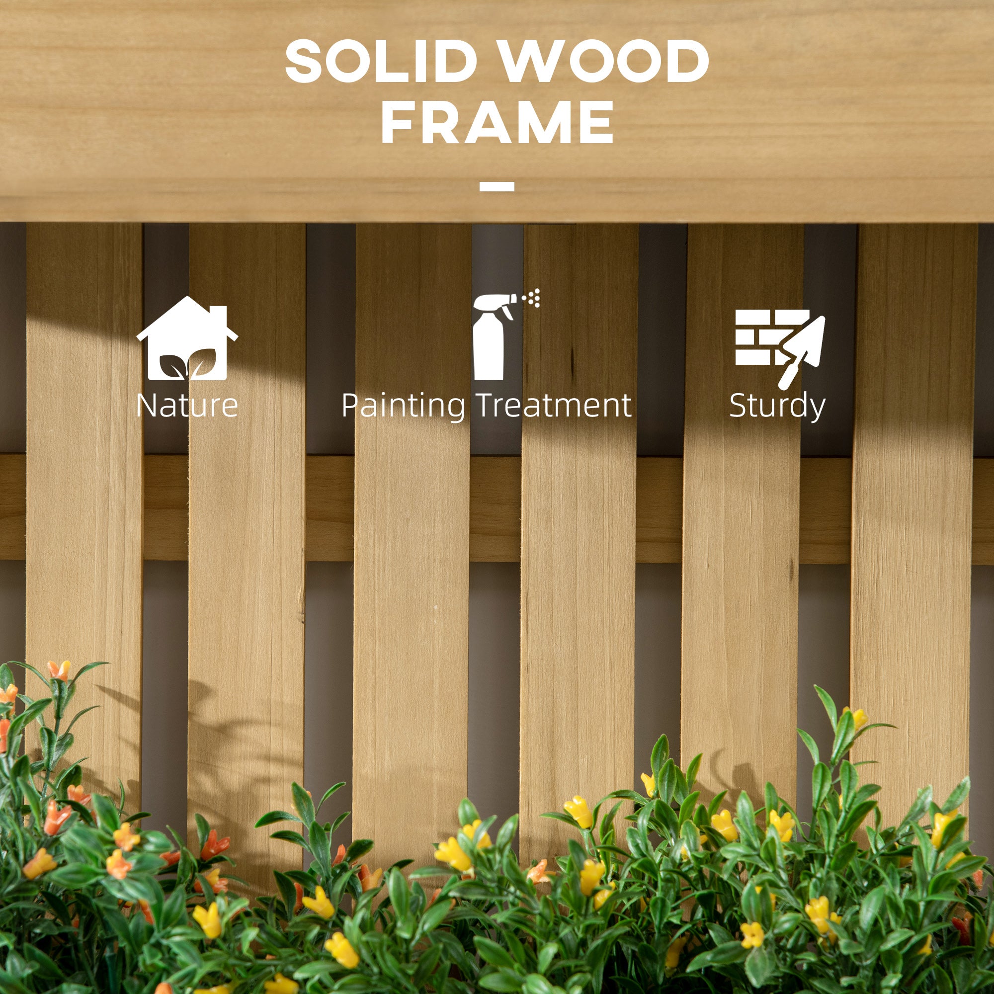 Outsunny Wall-mounted Wooden Garden Planters with Trellis, Drainage Holes and 3 Movable Planter Boxes, Wall Raised Garden Bed for Patio, Natural - North Peak Garden Furniture