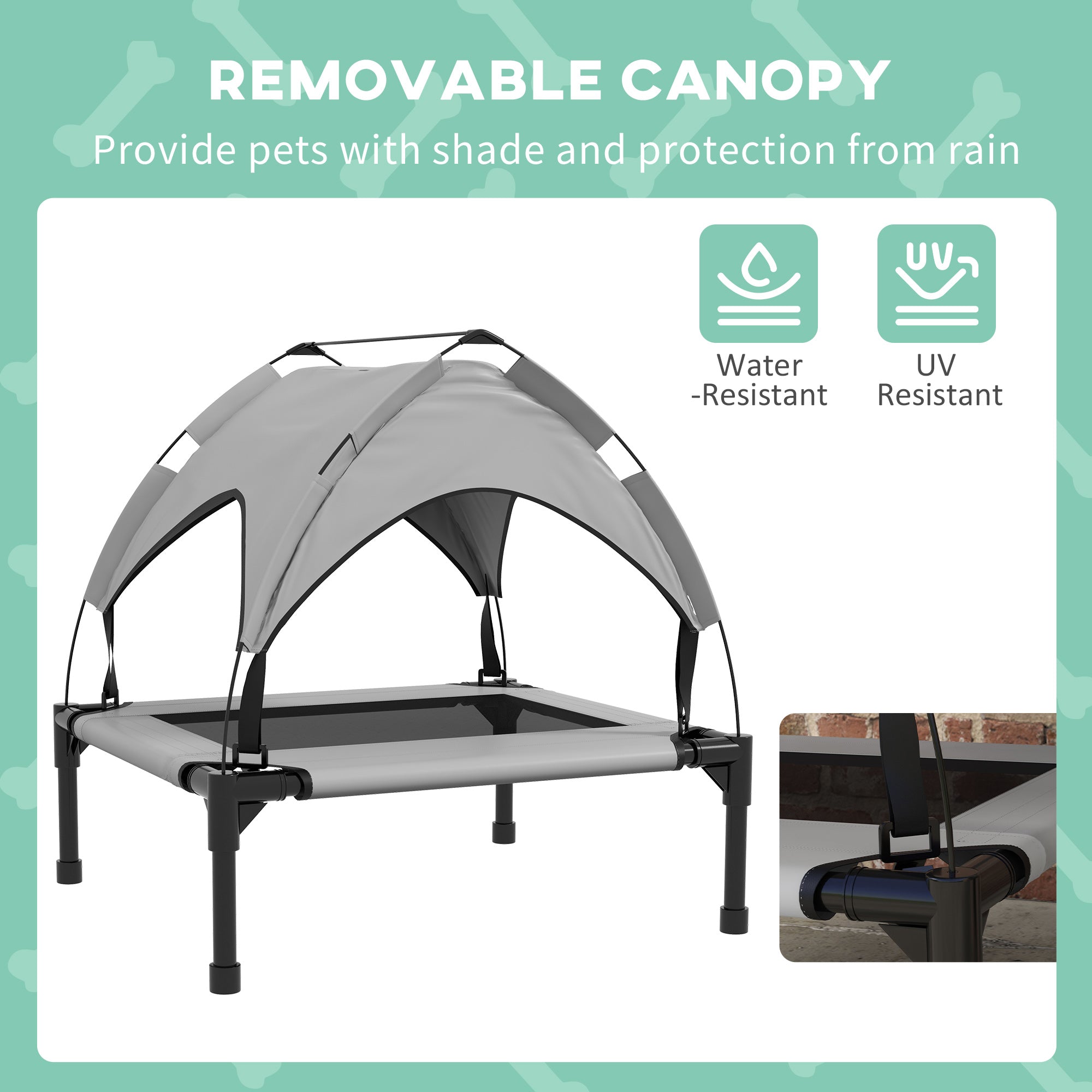 PawHut Cooling Raised Pet Bed w/ Washable Breathable Mesh, for Small Medium Dogs, 76 x 61 x 69.5cm - Light Grey - North Peak Garden Furniture