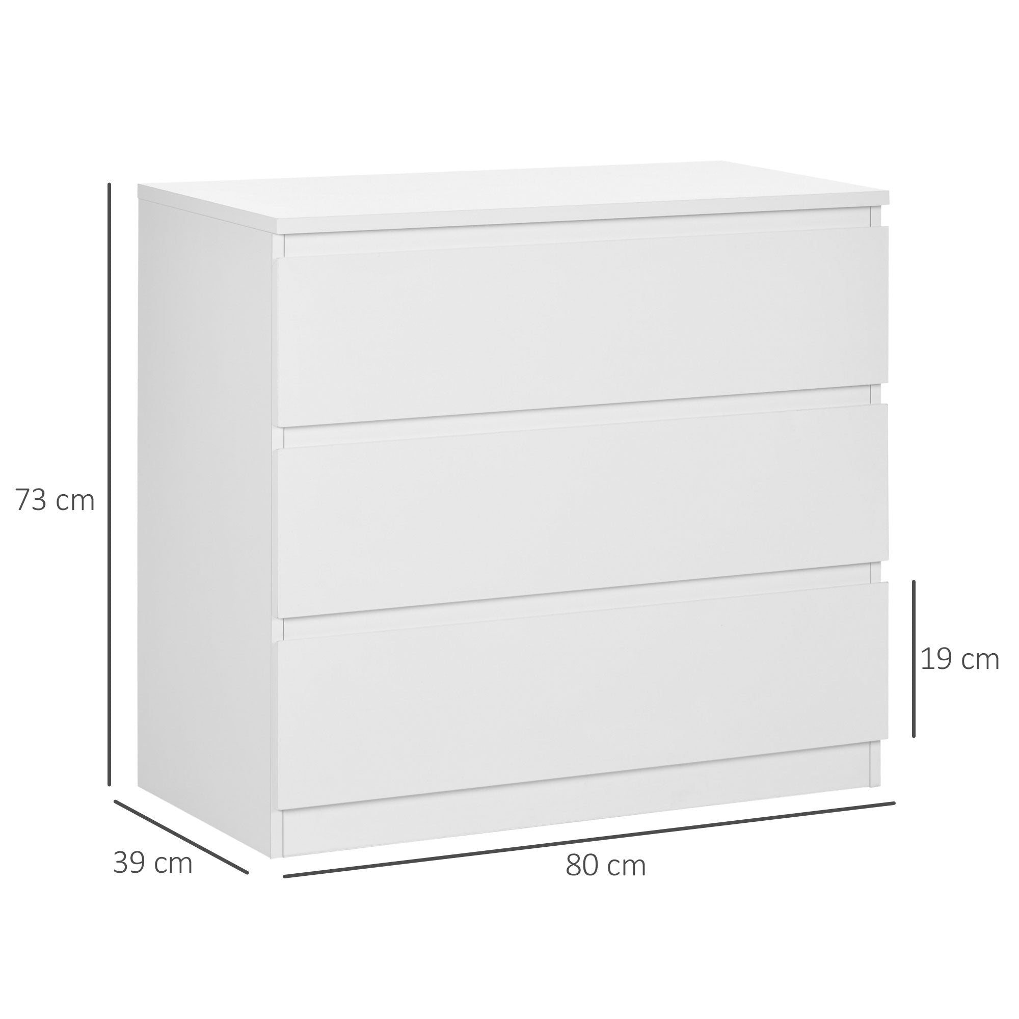 HOMCOM Chest of Drawers, 3-Drawer Storage Organiser Unit for Bedroom, Living Room, White - North Peak Garden Furniture