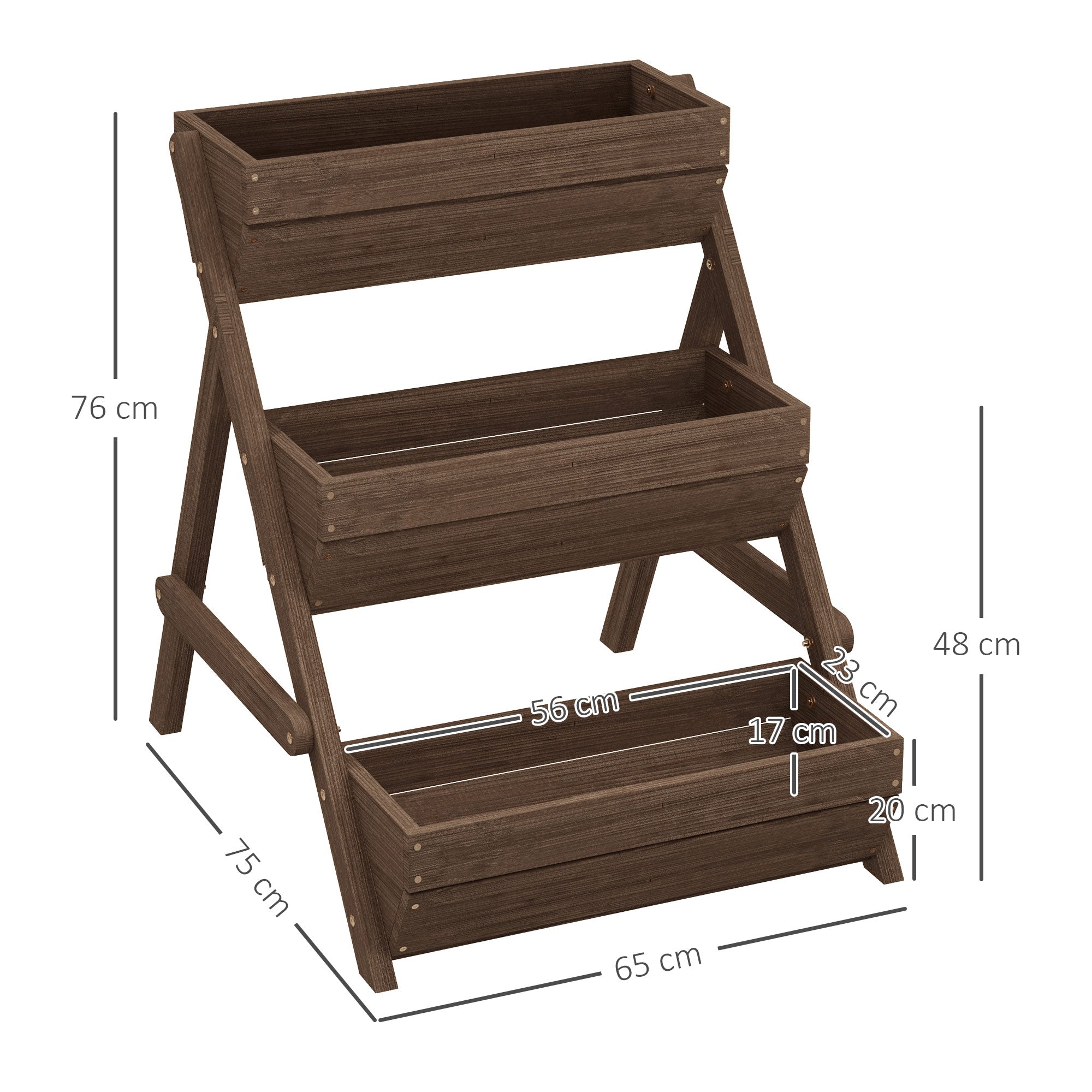 Outsunny 3 Tier Raised Garden Bed Wooden Elevated Planter Box Kit, 66L for Flower, Vegetable, Herb, 65x75x78cm, Tan - North Peak Garden Furniture