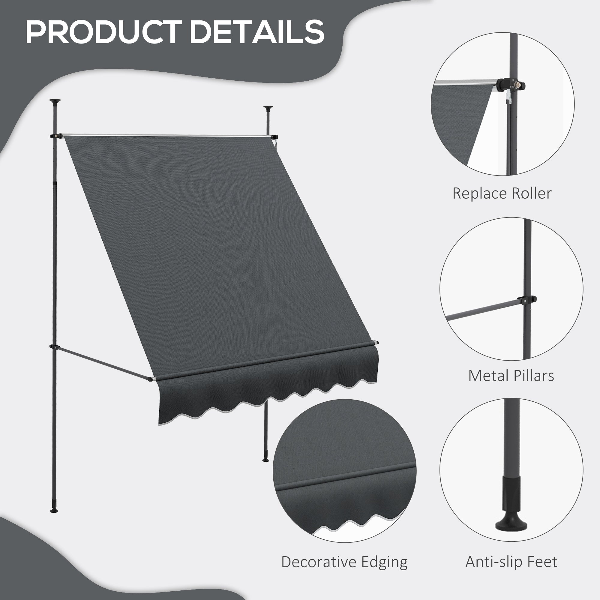 Outsunny 2 x 1.2m Manual Retractable Awning - Grey