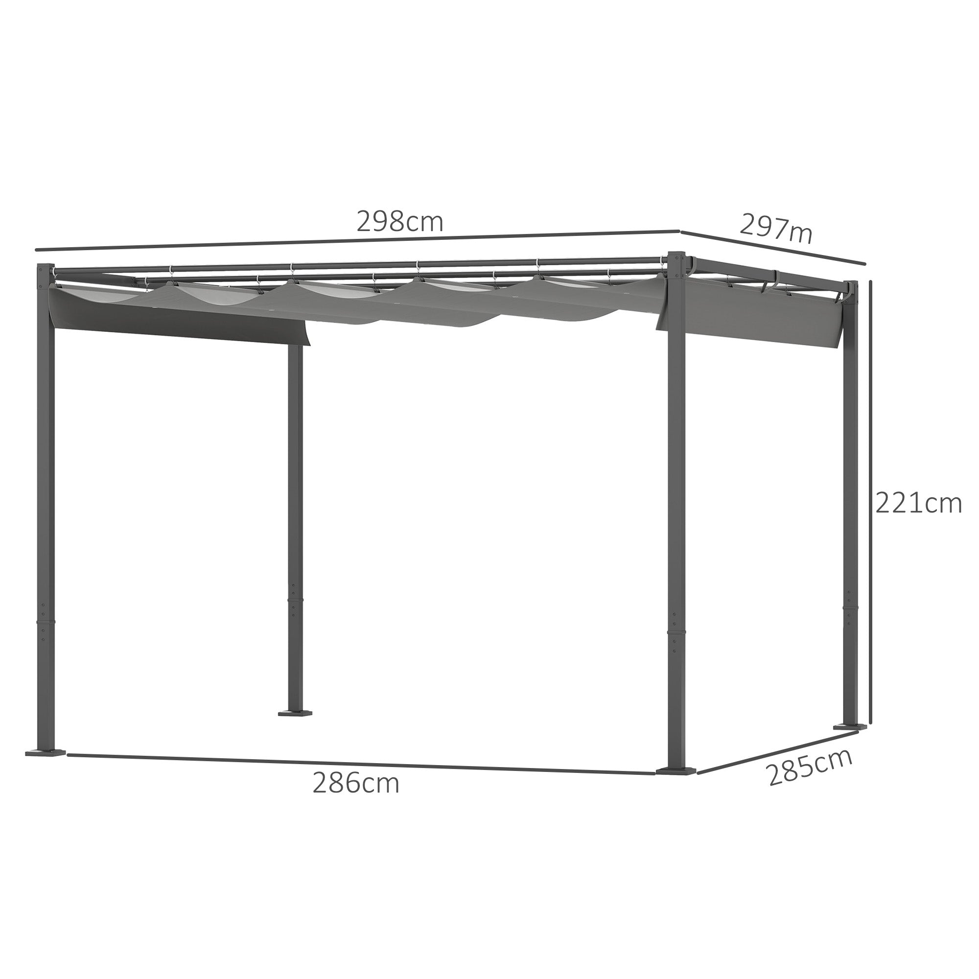 Outsunny 3 x 3(m) Garden Pergola with Retractable Roof and Magnetic Fixture, Outdoor Pergola Kit Sun Shade Canopy, UPF30+, Grey - North Peak Garden Furniture