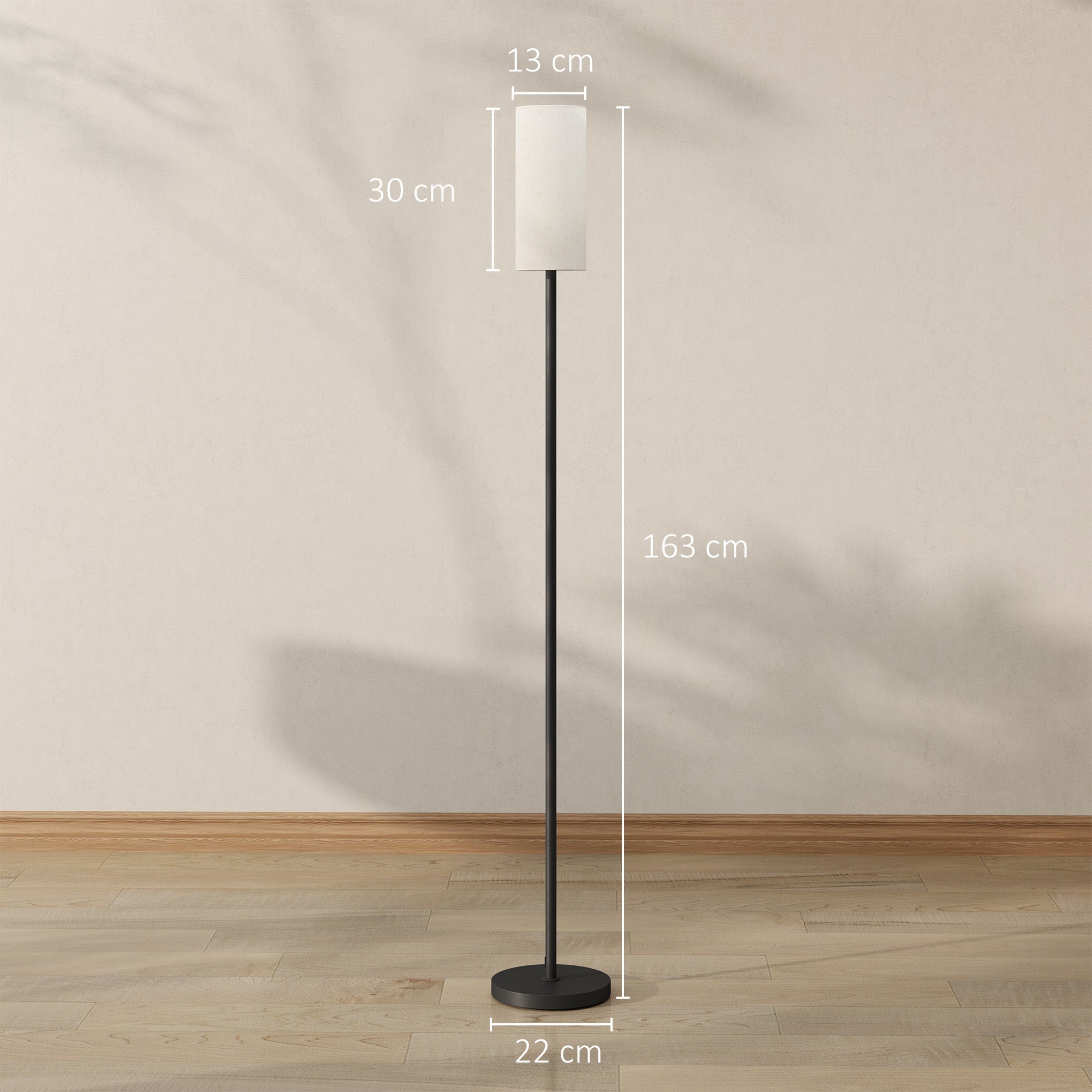HOMCOM Floor Lamp for Living Room, Modern Standing Lamp with Linen Shade & Foot Switch, Minimalist Tall Pole Lampshade for Bedroom, Office, White - North Peak Garden Furniture