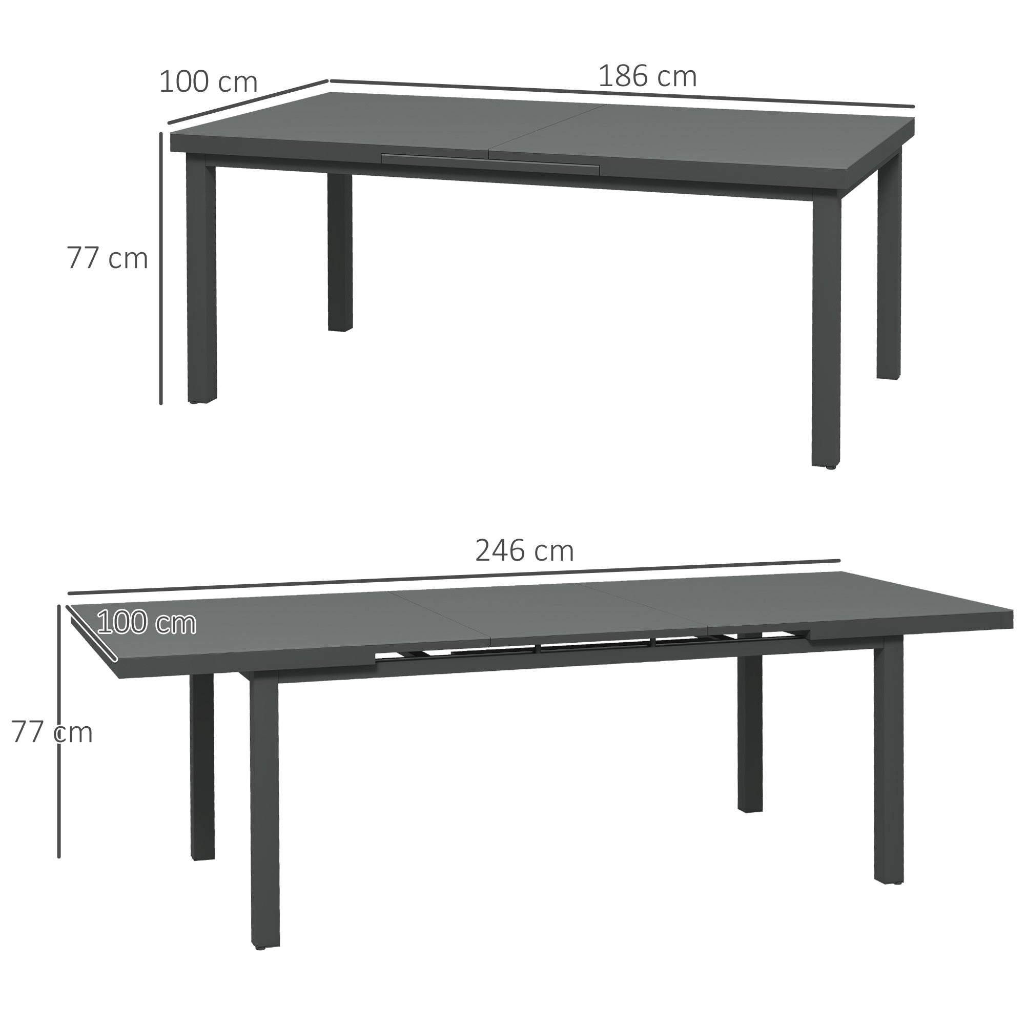 Outsunny Aluminium Garden Table for 6-8, Extending Outdoor Dining Table Rectangle for Lawn Balcony - Charcoal Grey - North Peak Garden Furniture