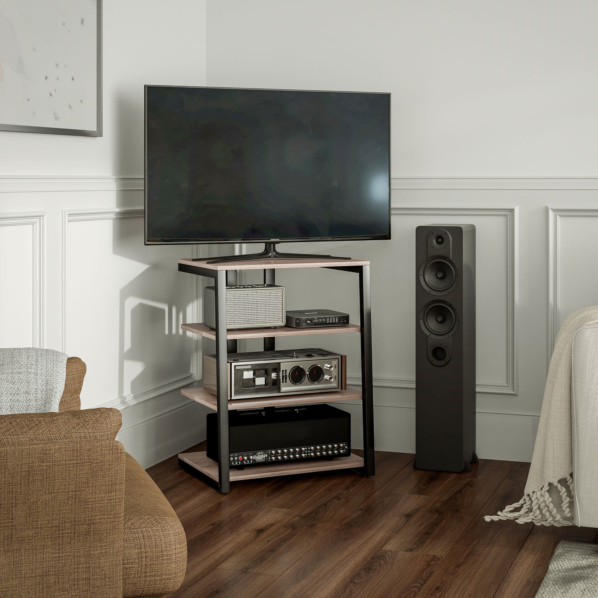 HOMCOM HiFi Stand, with Four Storage Shelves - Grey - North Peak Garden Furniture