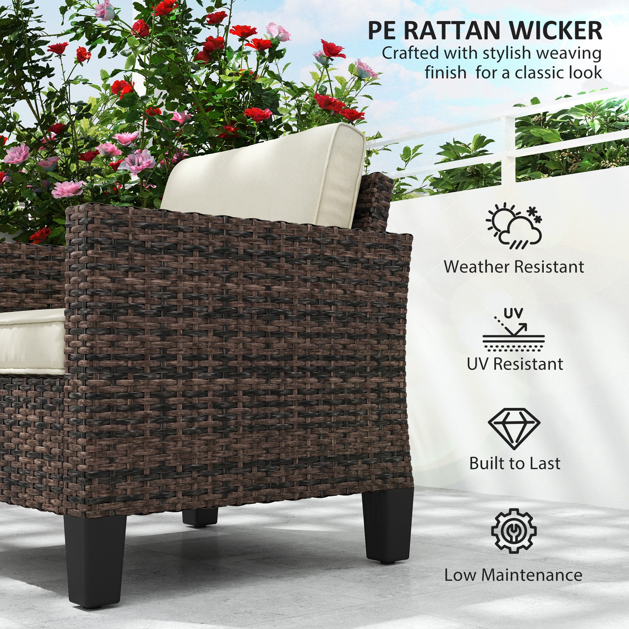 Outsunny Single Rattan Armchair, with Cushions - Brown - North Peak Garden Furniture