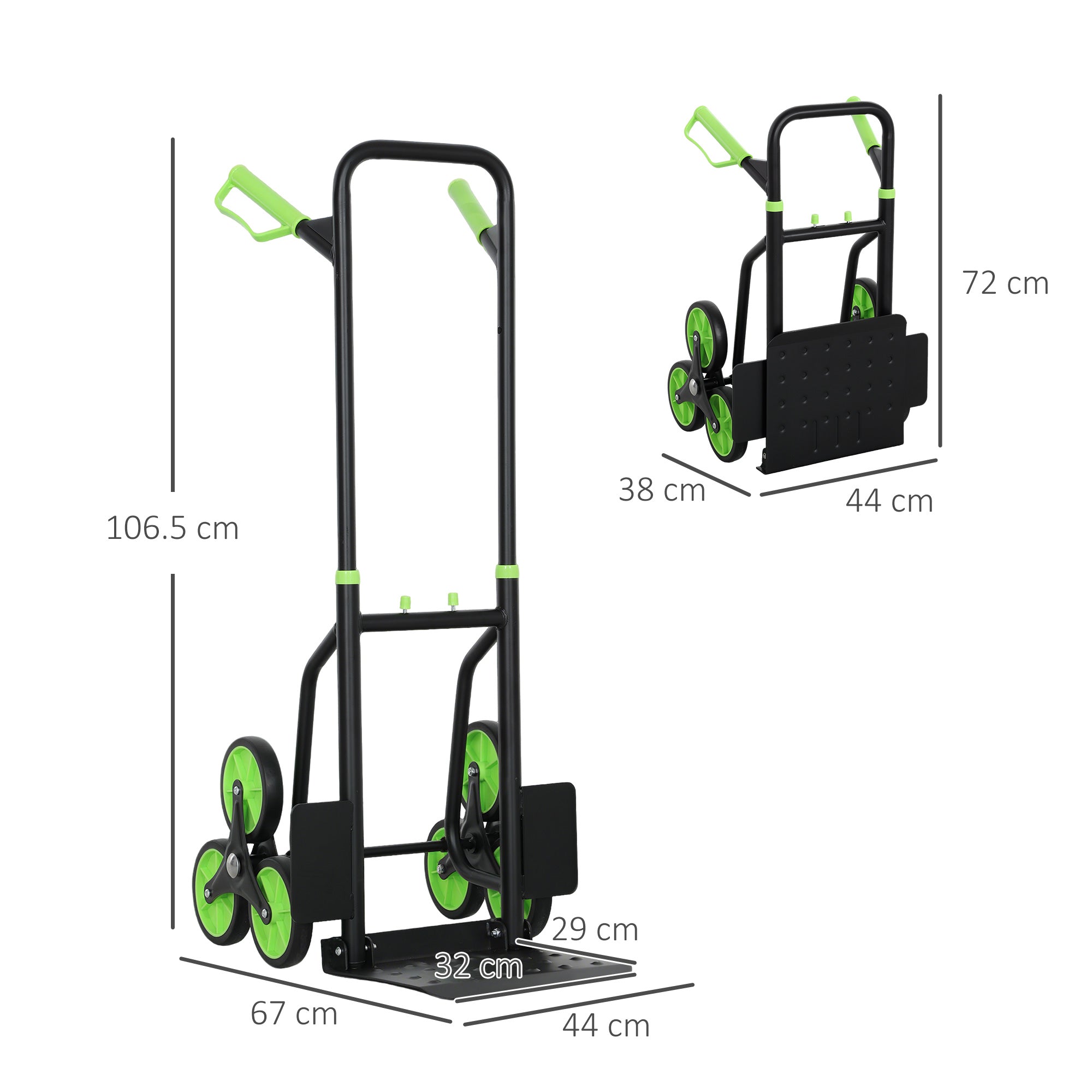 DURHAND Steel Climbing Stairs Trolley Hand Trucks 6-Wheels Foldable Load Cart 120kg, Green