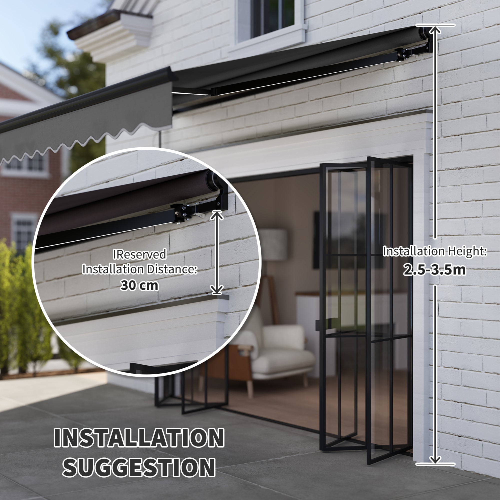 Outsunny 2.5 x 2m Electric Awning with LED Light and Remote Controller, Aluminium Frame DIY Retractable Awning, UV50+ Sun Shade Canopy for Garden Patio Deck Door Window, Dark Grey - North Peak Garden Furniture