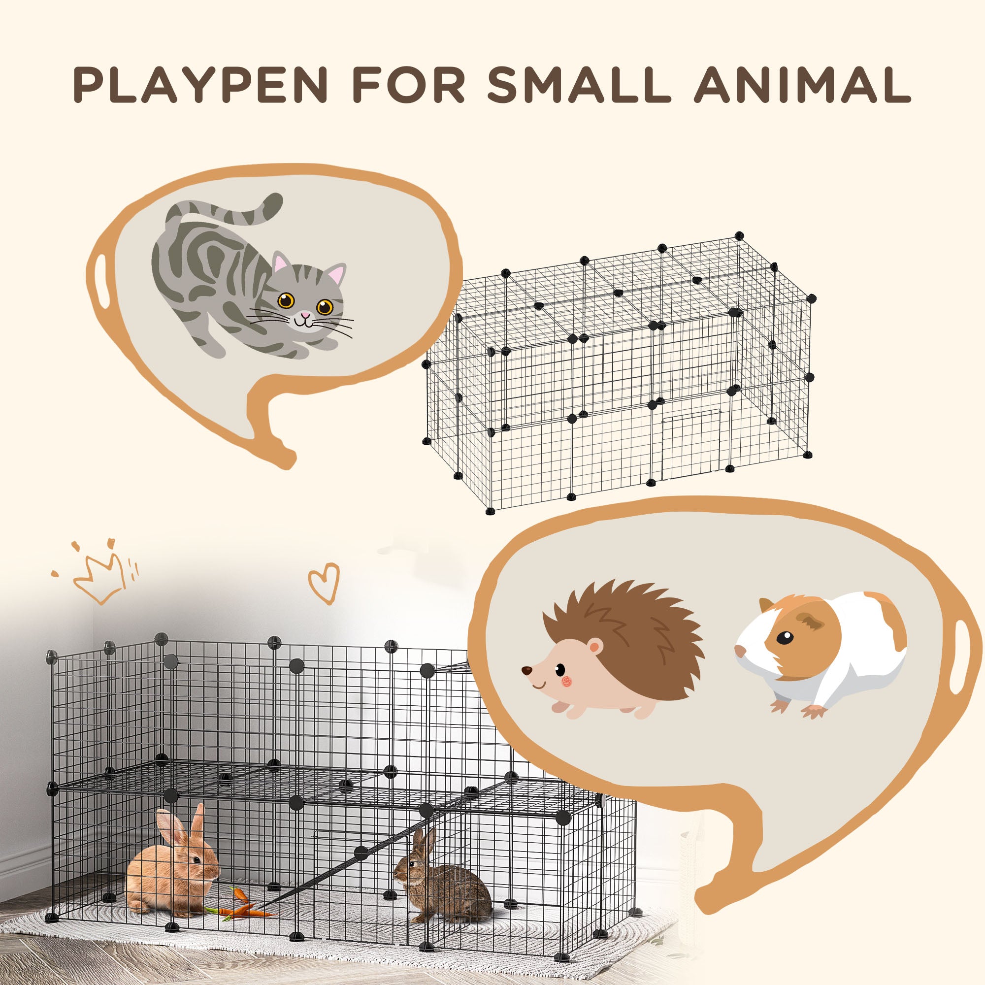 PawHut DIY Pet Playpen Metal Wire Fence Indoor Outdoor Rabbit Small Animals Cage 36 Panel Enclosure Black - North Peak Garden Furniture