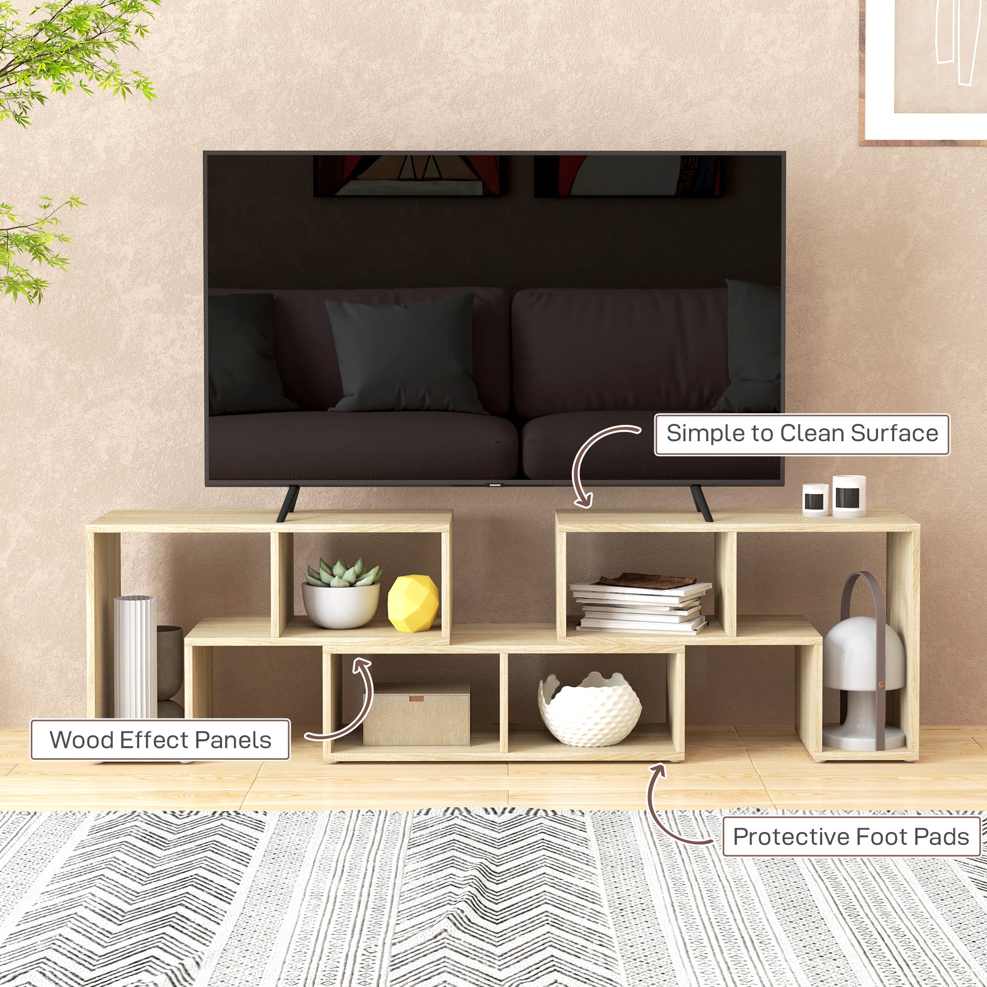 HOMCOM TV Stand for TVs up to 75 Inches, Free Combination TV Unit with Storage Shelves, Extendable Entertainment Centre for Living Room, Grey Oak Wood Grain - North Peak Garden Furniture