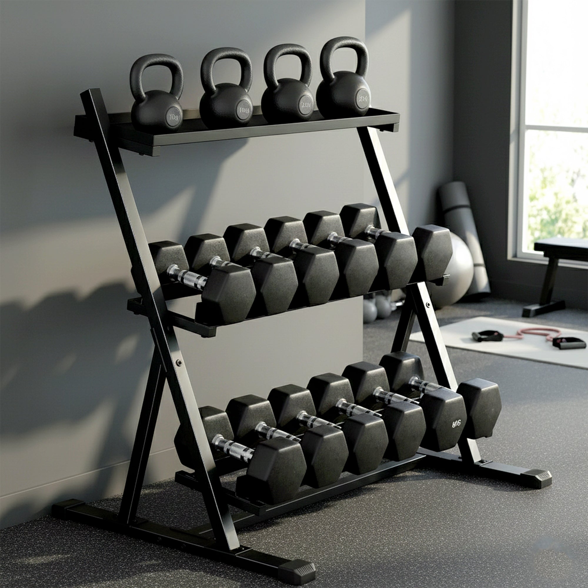 SPORTNOW 3-Tier Adjustable Dumbbell Rack, Heavy-Duty Weight Rack for Dumbbells, Kettlebells and Multiple Balls, Space-Saving Weight Storage Stand for Home Gym, 200 KG Capacity